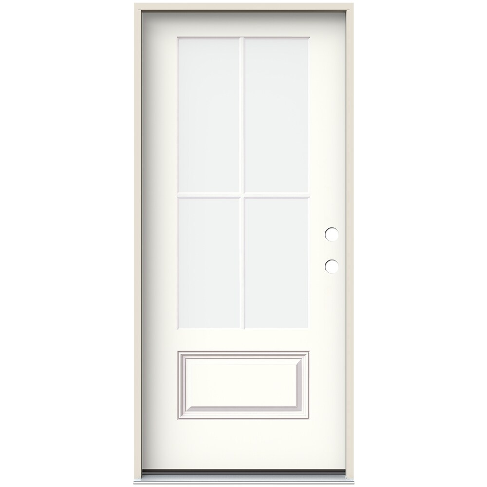 JELD-WEN LOWOLJW230900305 36-in x 80-in x 4-9/16-in Fiberglass 3/4 lite Left-hand inswing Modern White Painted Prehung Front Door with Brickmould Insulating core