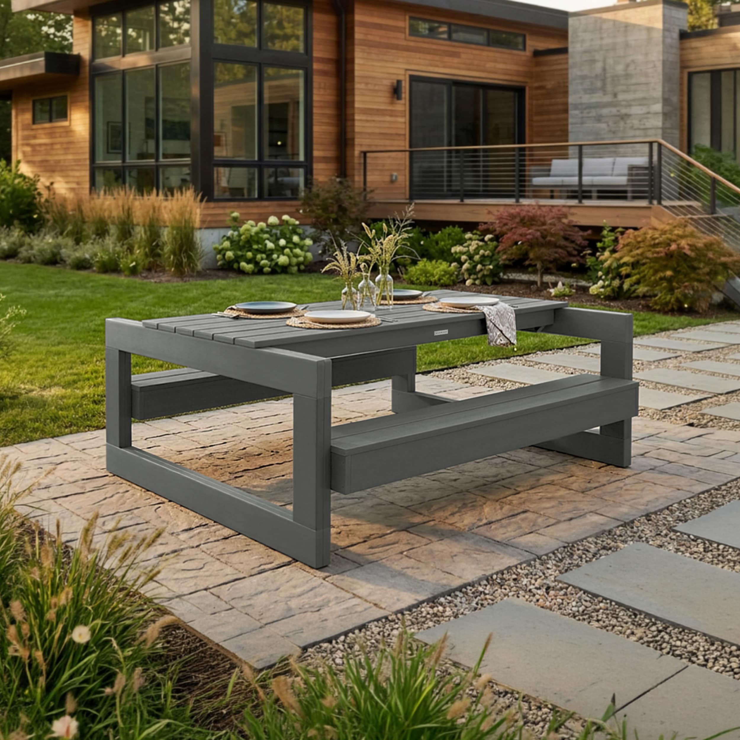 highwood - 72-in Gray Recycled plastic Rectangle Picnic Table