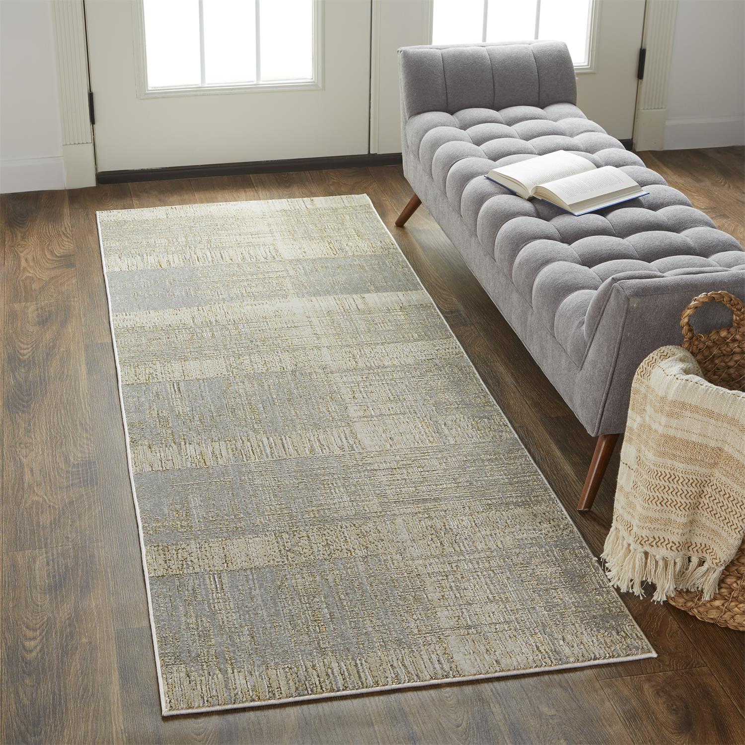Room Envy AURR3736GLDBGEI71 Tripoli 2 x 7 (ft) Loomed Polyester Warm Silver Gray/Beige Rectangular Indoor Abstract Mid-Century Modern Runner rug