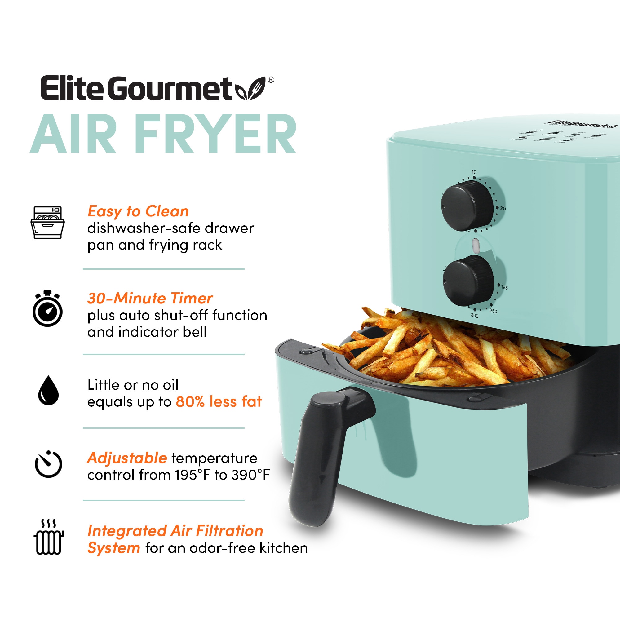 Elite Gourmet 2.1-qt. Hot Air Fryer, Blue