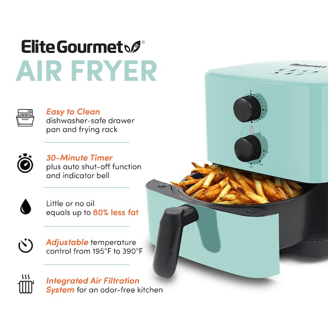 Elite Gourmet 1Qt Compact Air Fryer - Mint Blue, UL Listed, Non