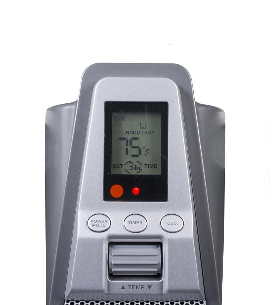 Silver 28.5" Ceramic Tower Heater with Thermostat and Remote
