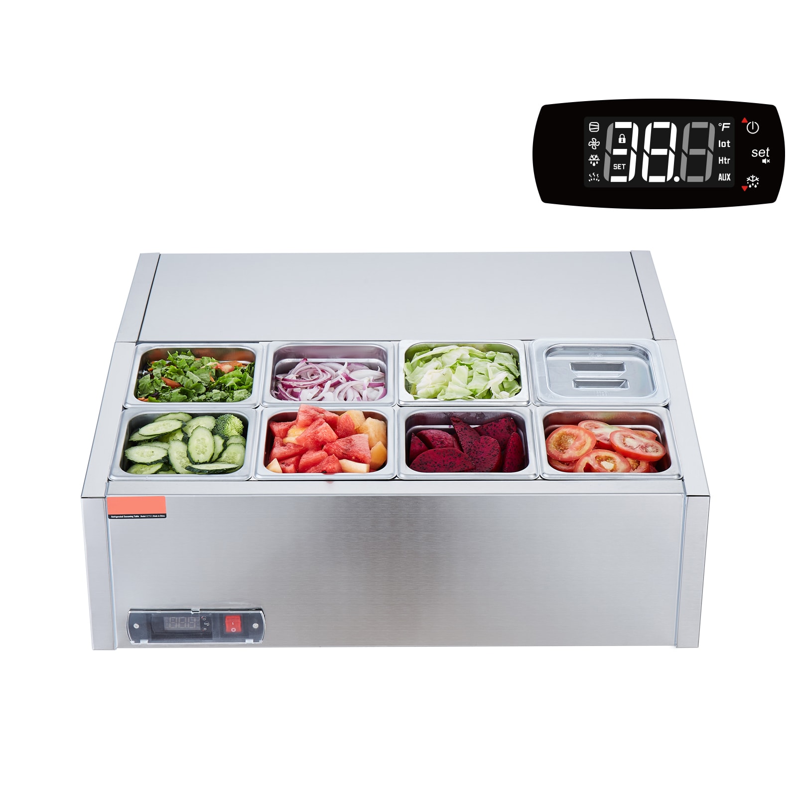 VEVOR KZJHSMCSK13503XB3V1 140 W Condiment Prep Station 30-in With 8 1/6 Pans Refrigerated Sandwich prep table