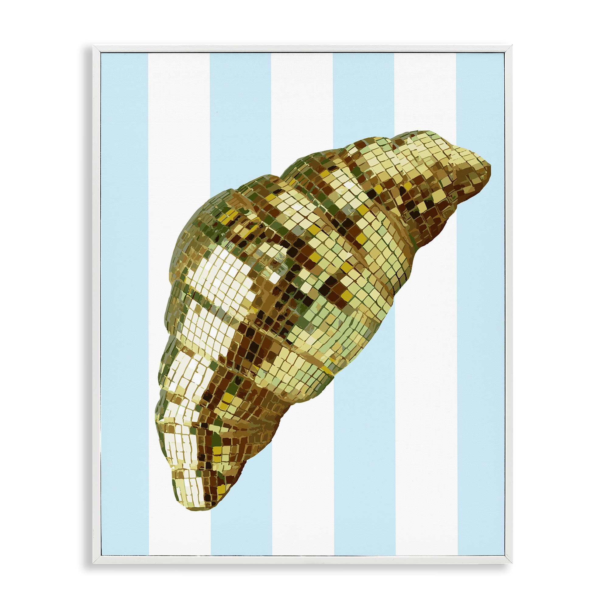 Stupell Industries - Disco Croissant and Blue Stripes White Framed Giclee Art By Lil Rue 24 x 30
