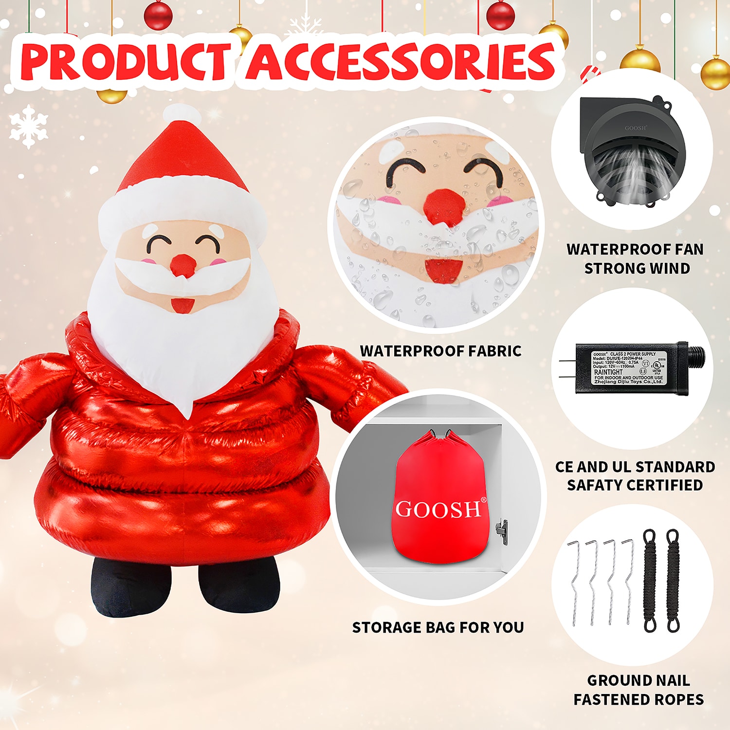 GOOSH 5-ft Lighted Santa Christmas Inflatable In The Christmas ...