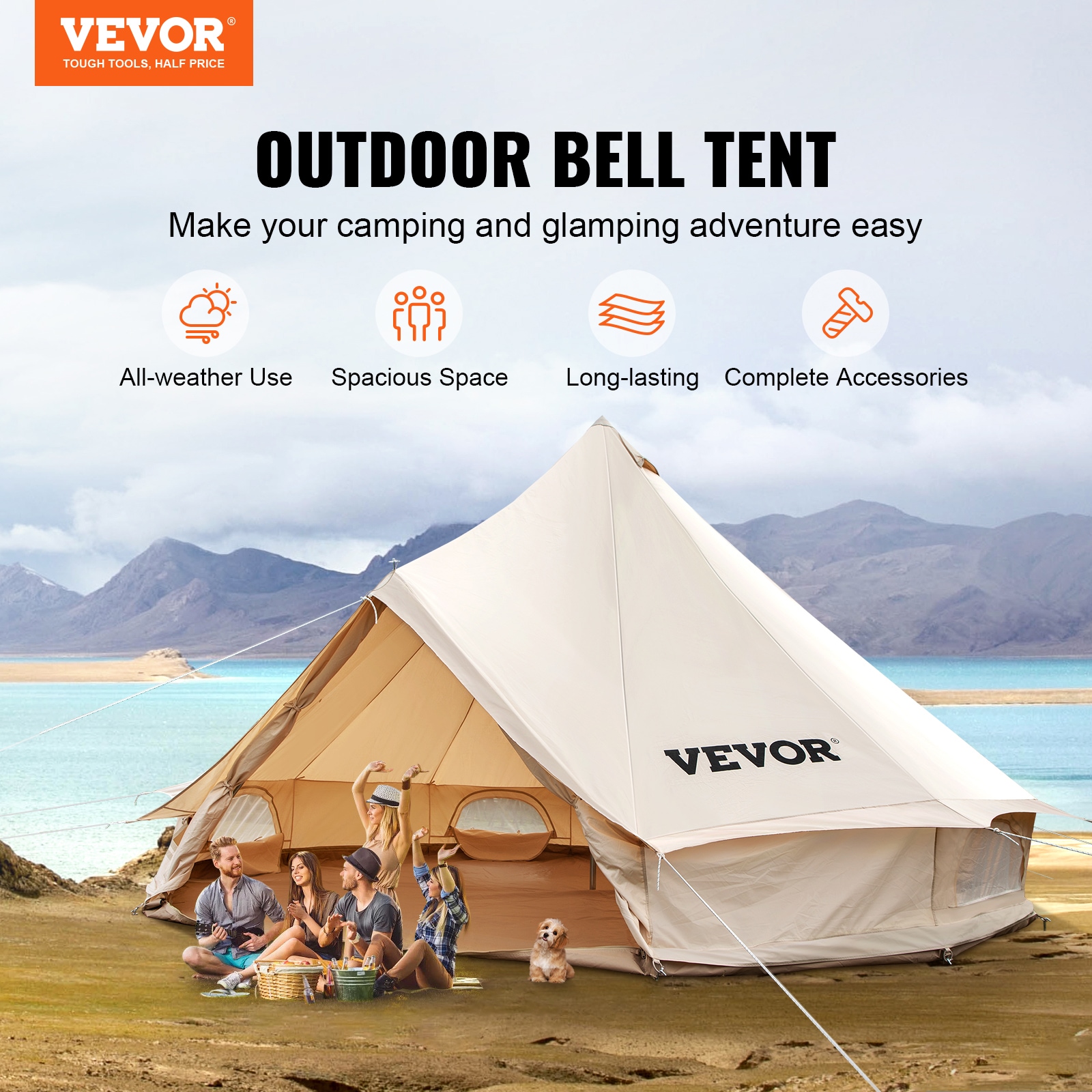 VEVOR 5m Cotton Canvas Camping Tent Polyester 12-Person Tent in