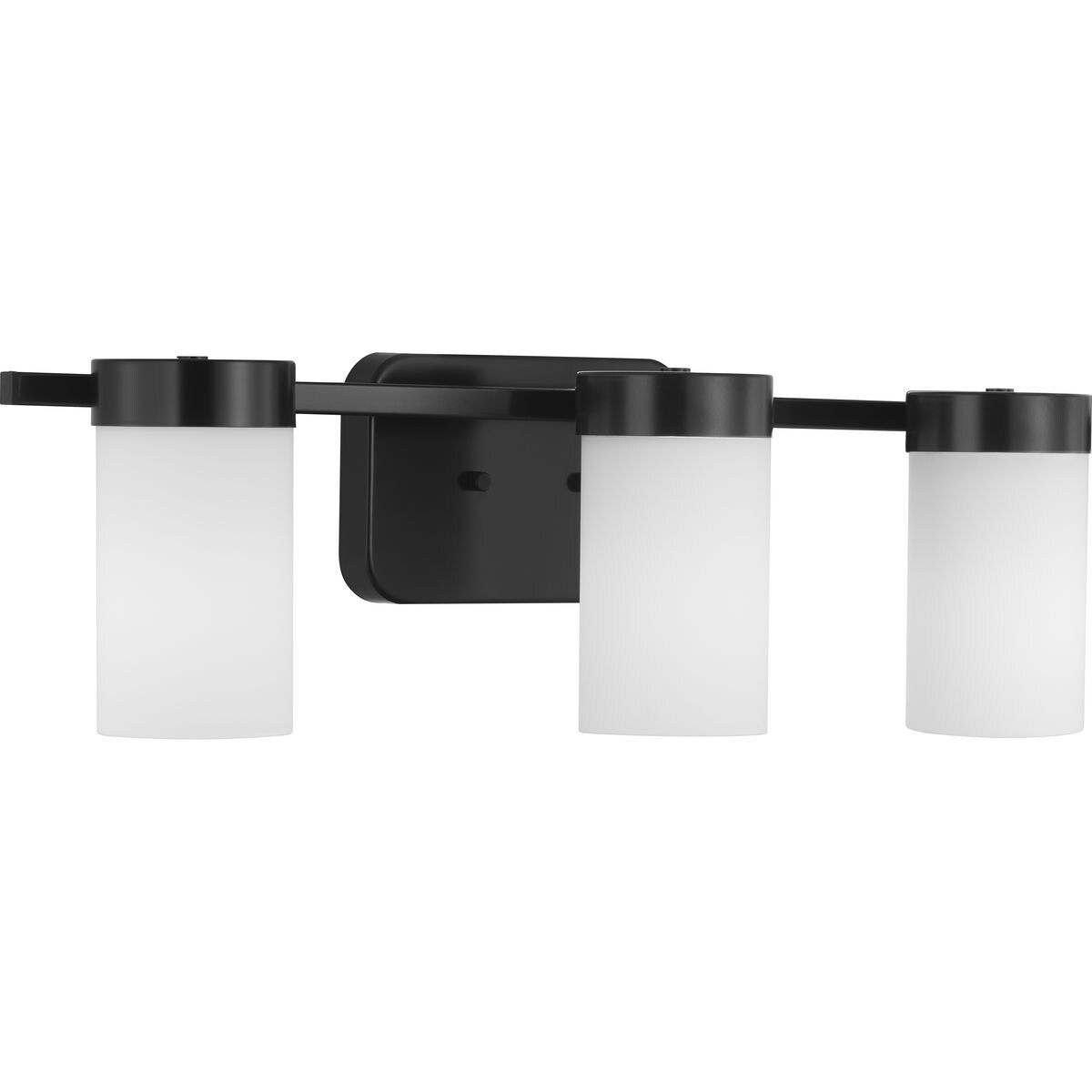 Matte Black 3-Light Bath Vanity with Etched White Glass Shades