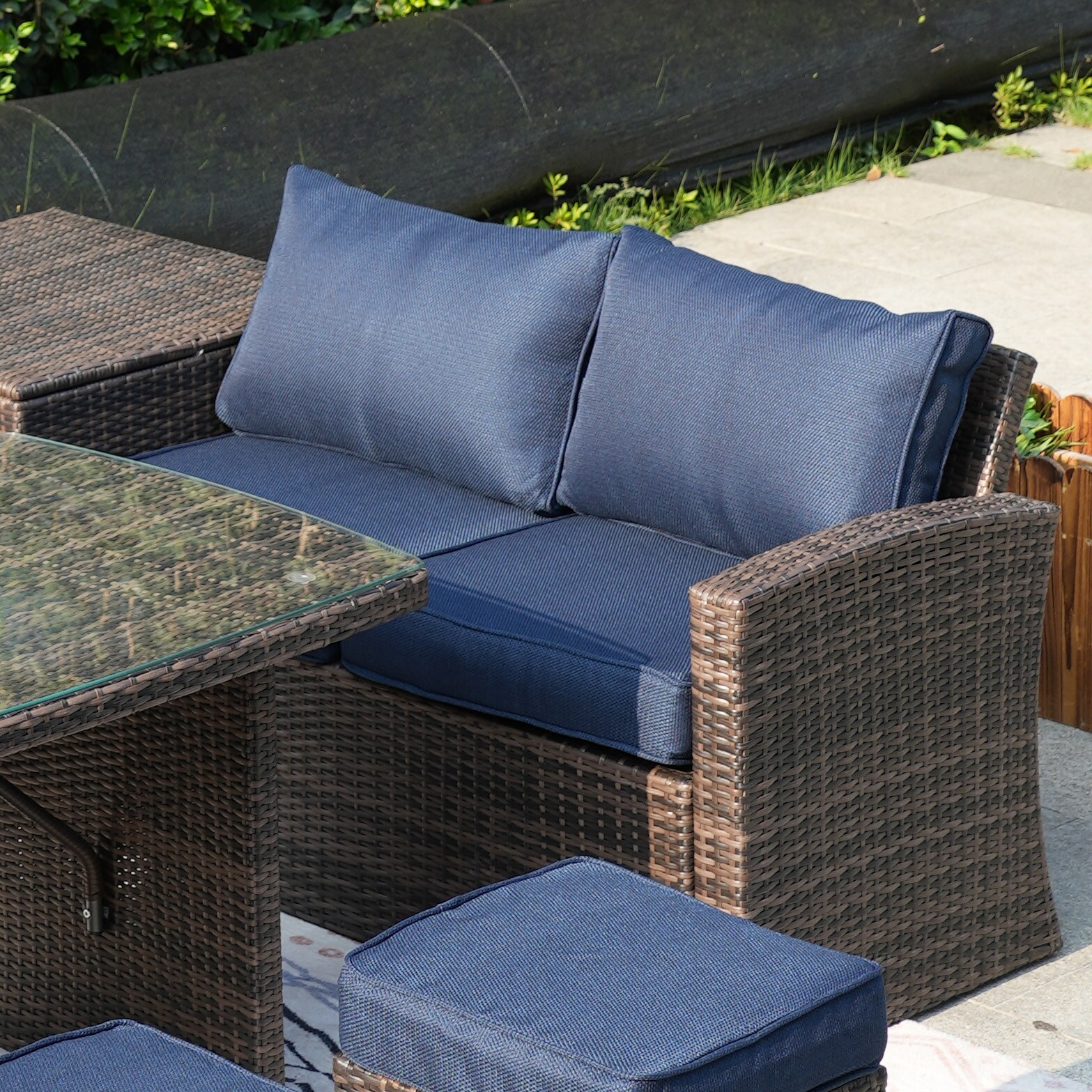 Direct Wicker Geo 7-Piece Wicker Patio Conversation Set With Blue ...