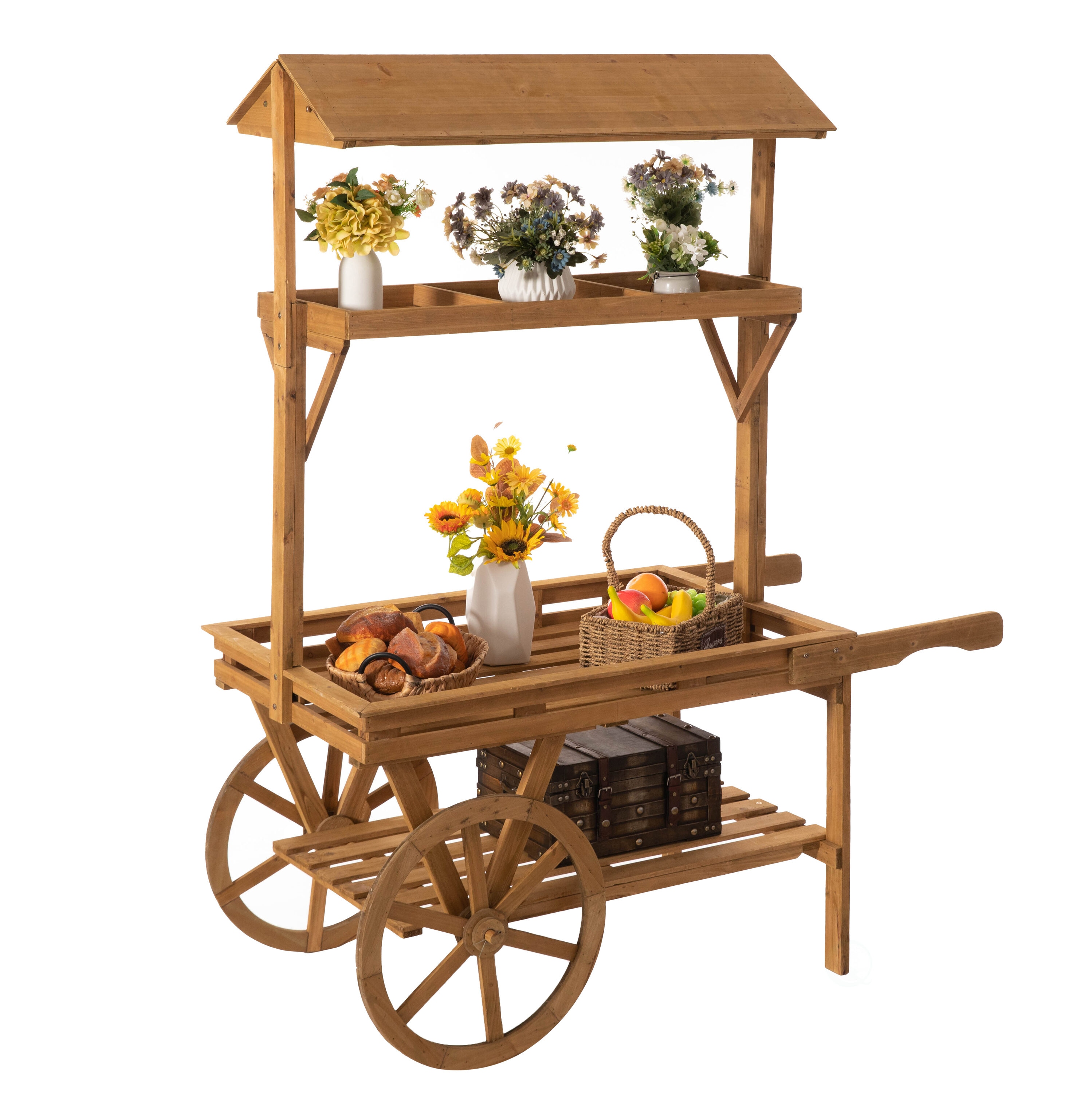 Vintiquewise QI004640 68.25-Inches H x 54-Inches W Brown Indoor/Outdoor Novelty Wood Plant Stand