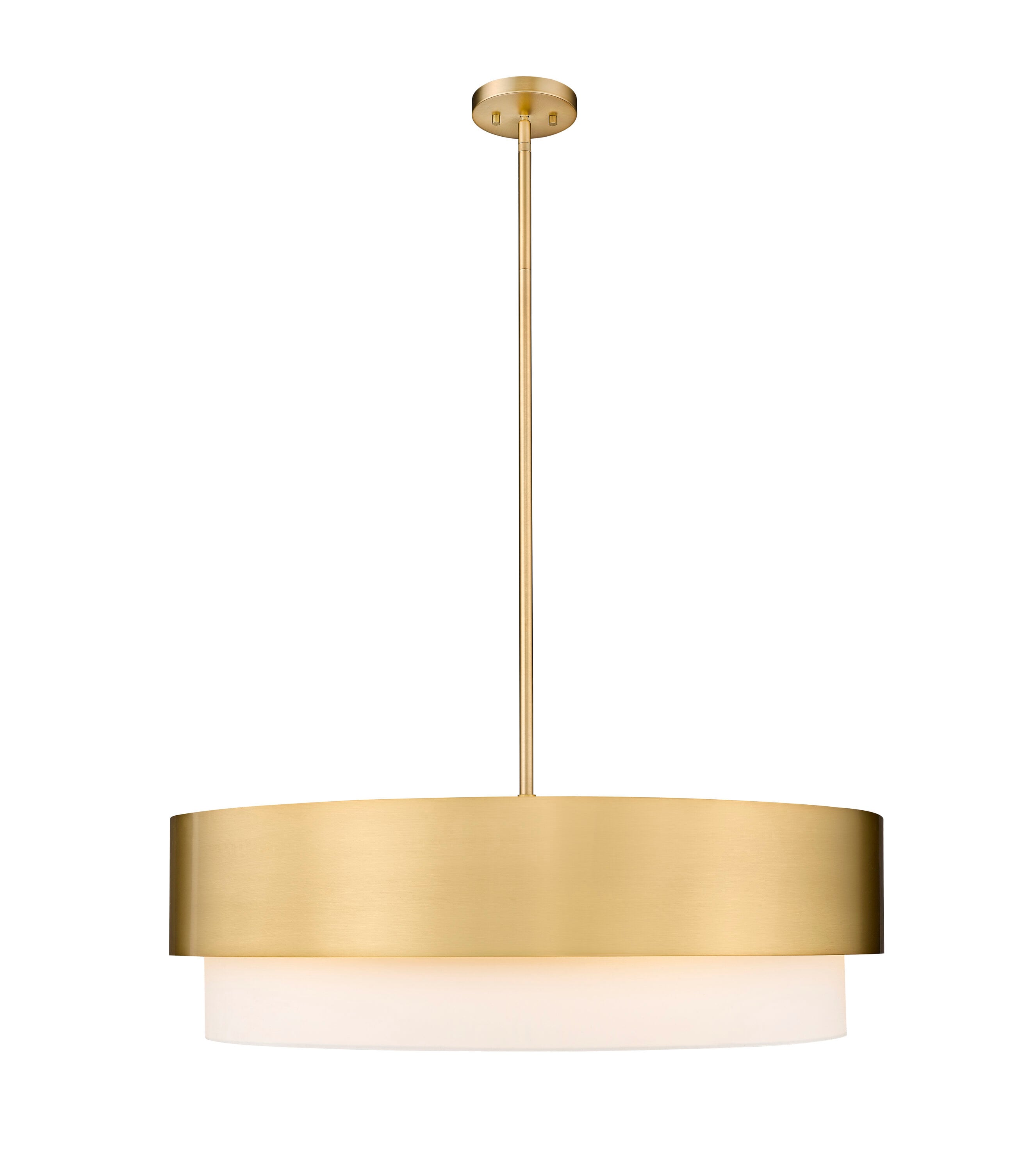 Modern Gold 32" Drum Chandelier with White Fabric Shade