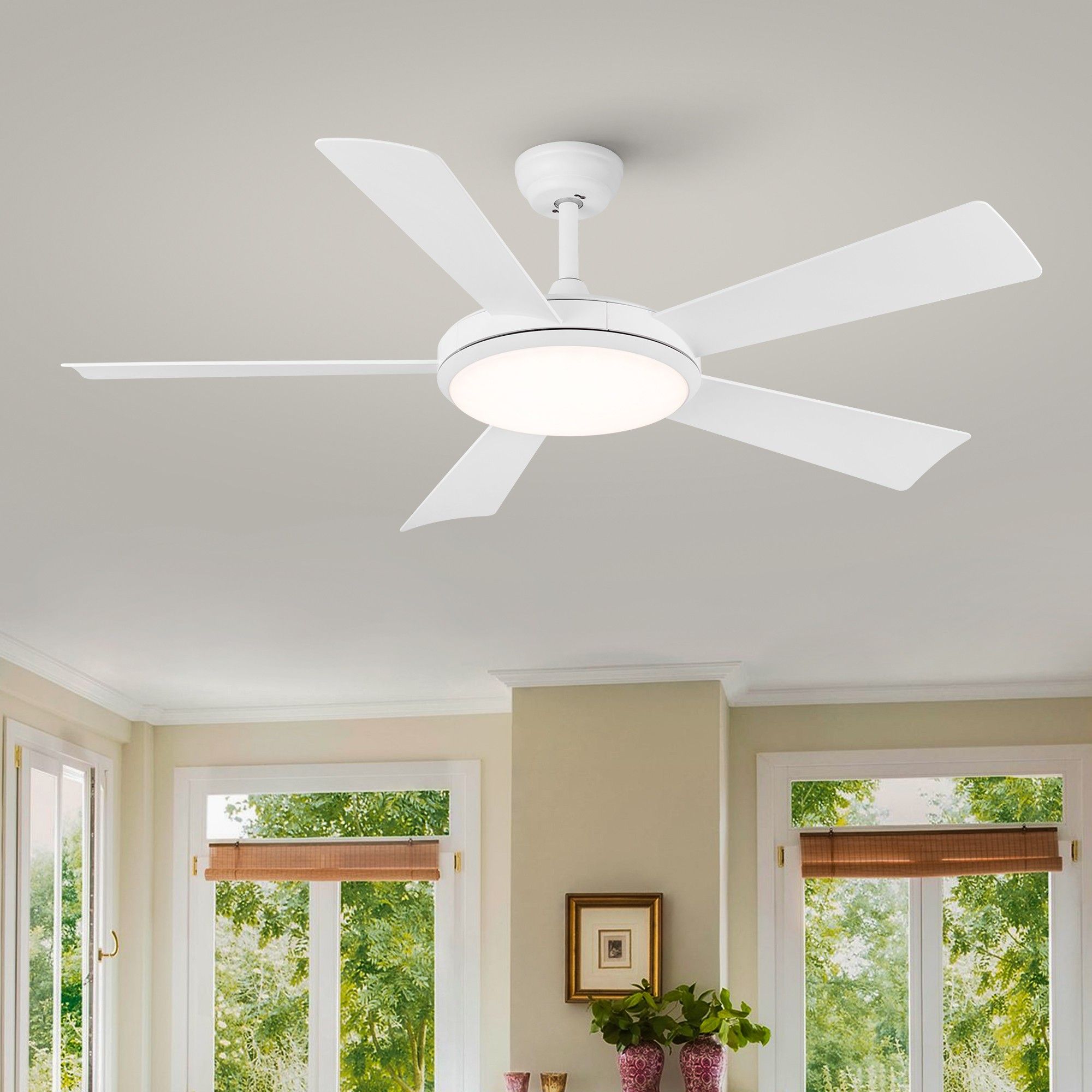 Yiekholo LL-0121AAK 52 LED-120-121 52-in Color-Changing White with White Blades Ceiling Fan With Light - Remote Included ( 5 -Blade )