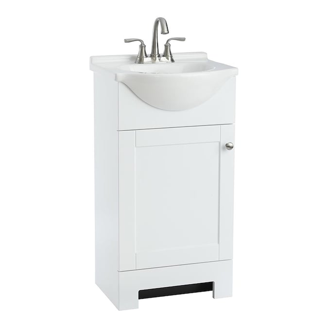 White Single Sink Bathroom Vanity With, Bathroom Vanity 18 Depth