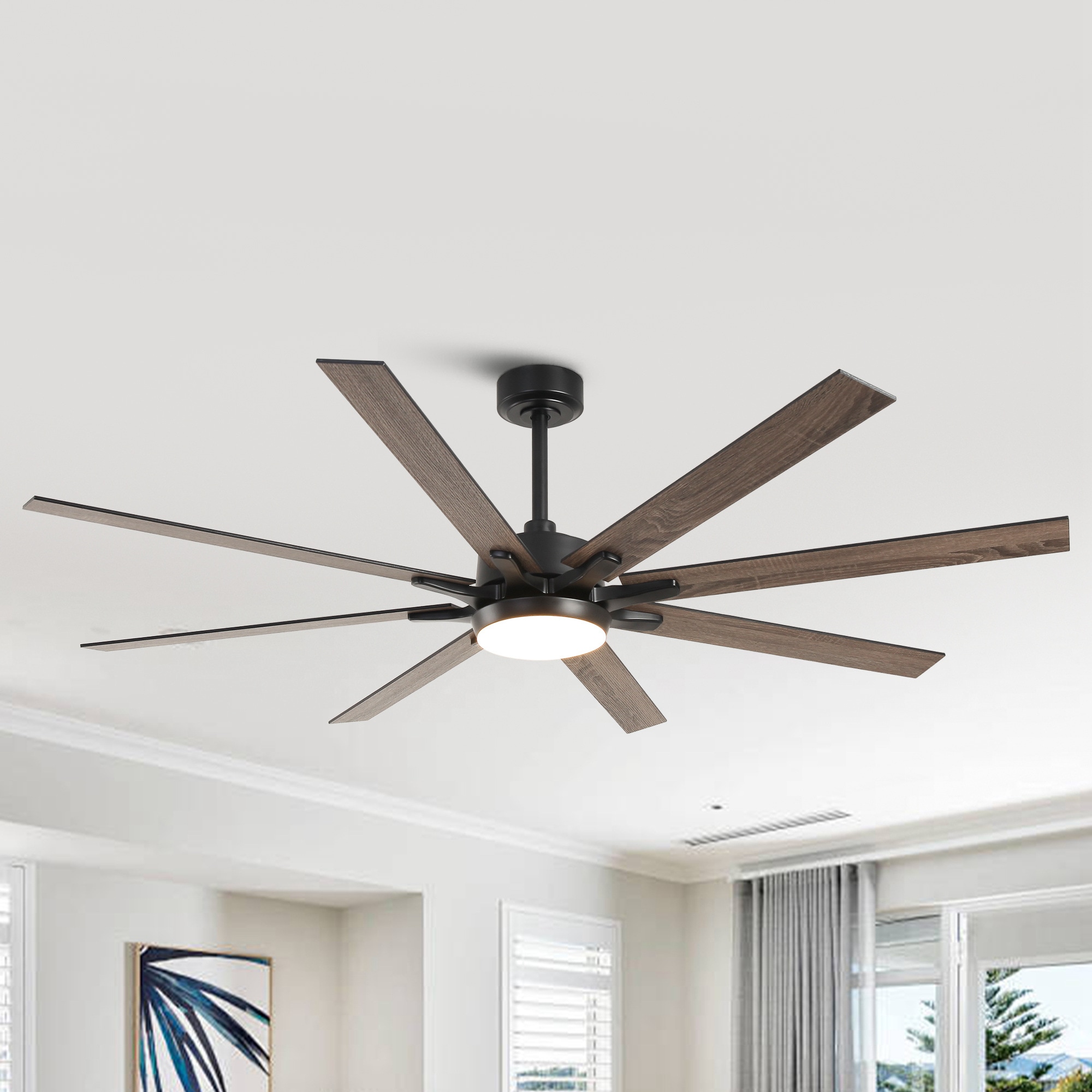 Parrot Uncle F8261BK110V 65-in Color-Changing Integrated LED Matte Black with Matte Blades Ceiling Fan With Light - Remote Included ( 8 -Blade )