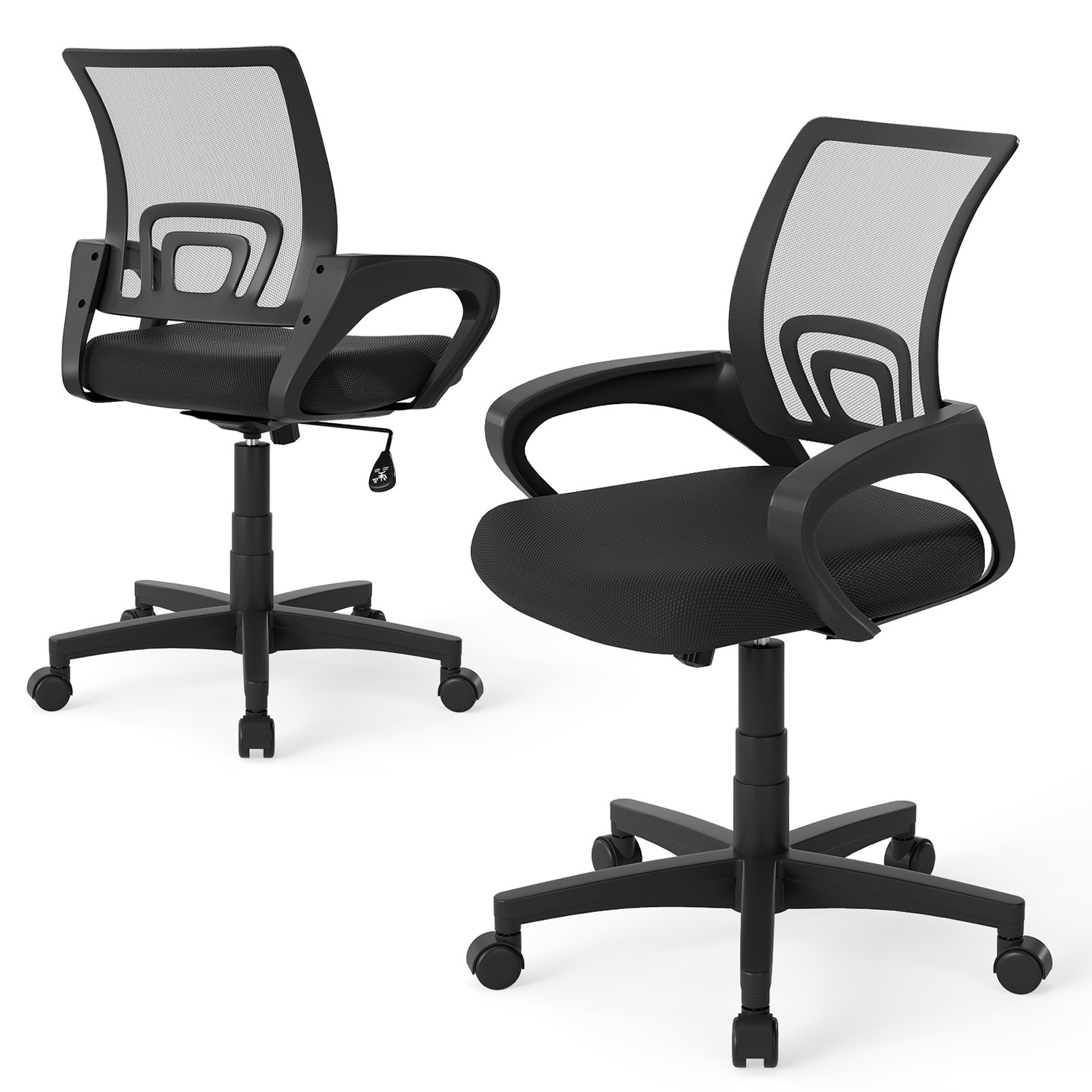 Volenca Mid Back Mesh Computer Chair with Lumbar Support and 4-in Waterfall Cushion - Black
