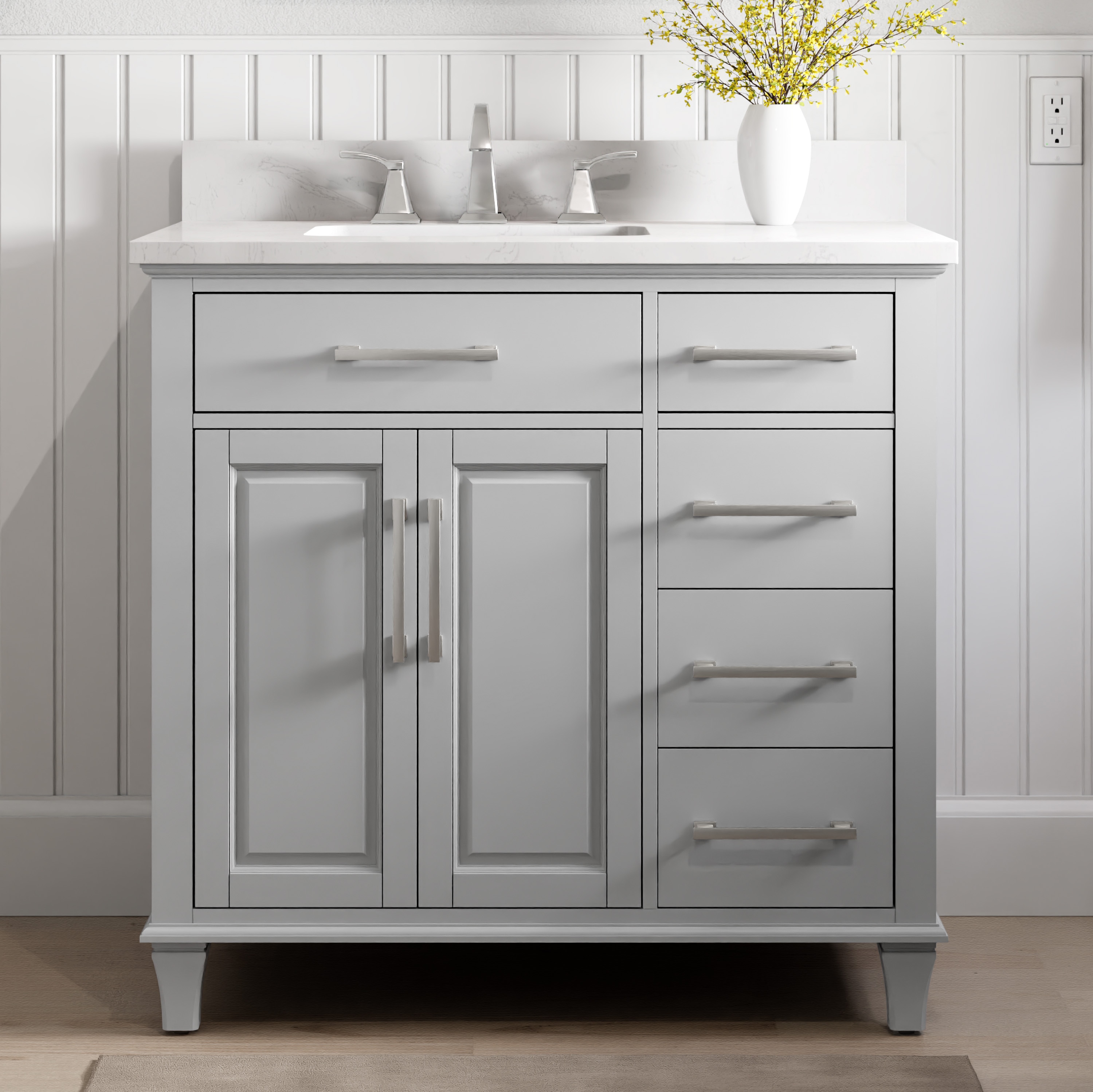 allen + roth 1789VA-36-242-925-UM Brookview 36-in Muse Gray Undermount Single Sink Bathroom Vanity with Carrara Engineered Marble Top