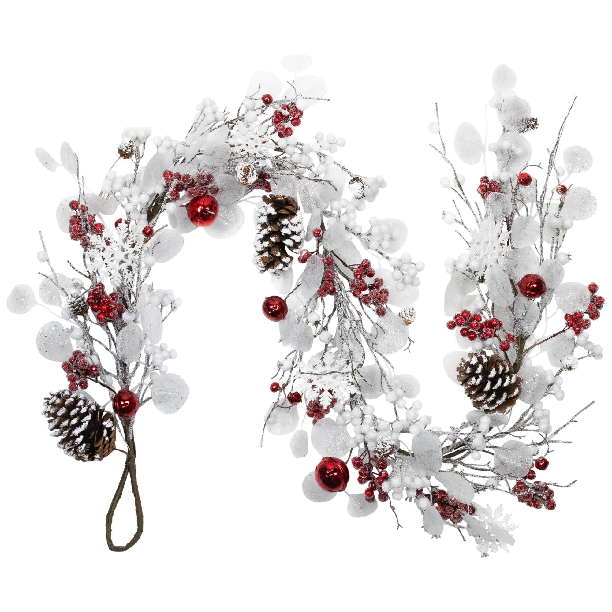 Northlight - Berries and Snowflakes Artificial Christmas Garland - 6 feet x 8 inch - Red and Whit...