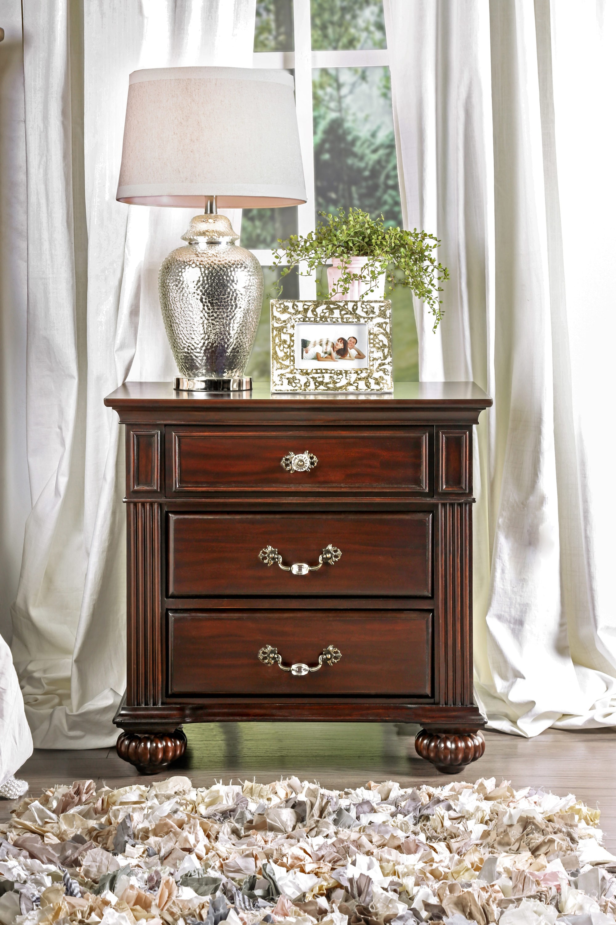 Furniture of America IDF-7129N Bastis Dark Walnut Nightstand
