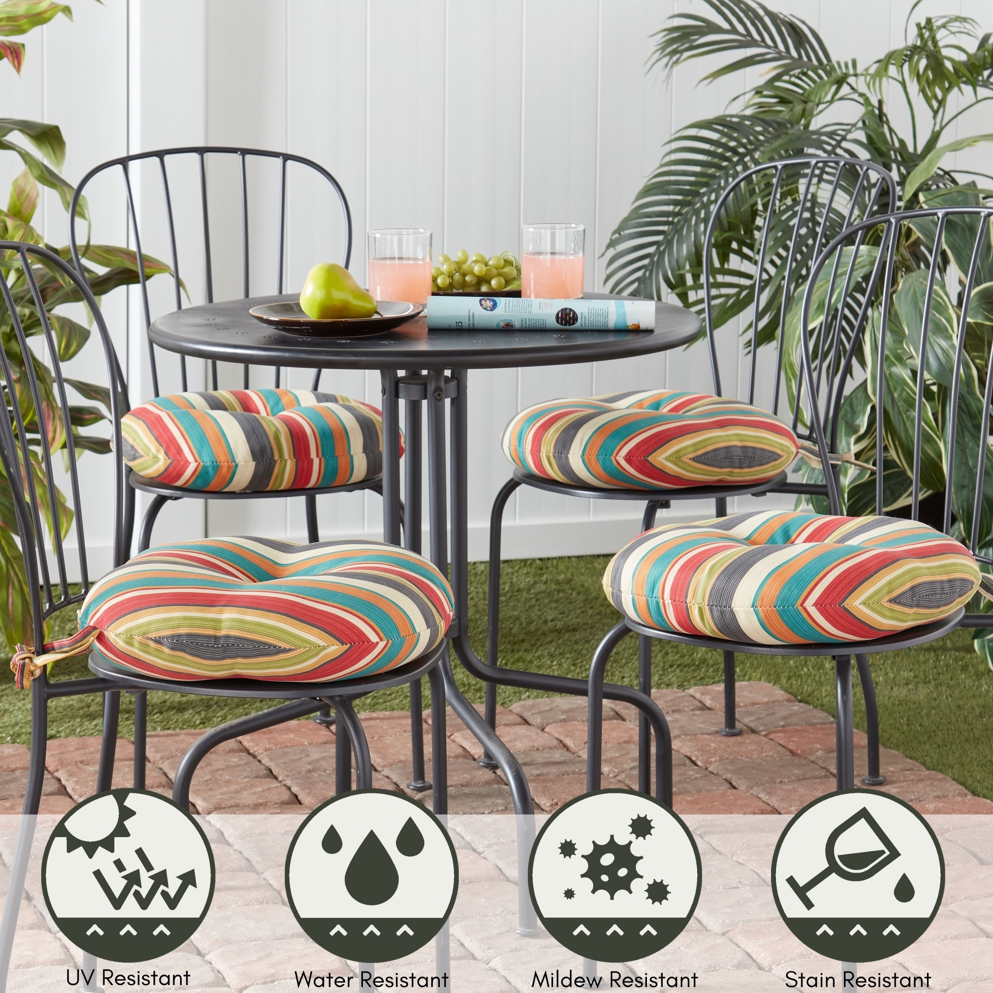 Sunset Stripe Round Outdoor Bistro Chair Cushions Set of 4