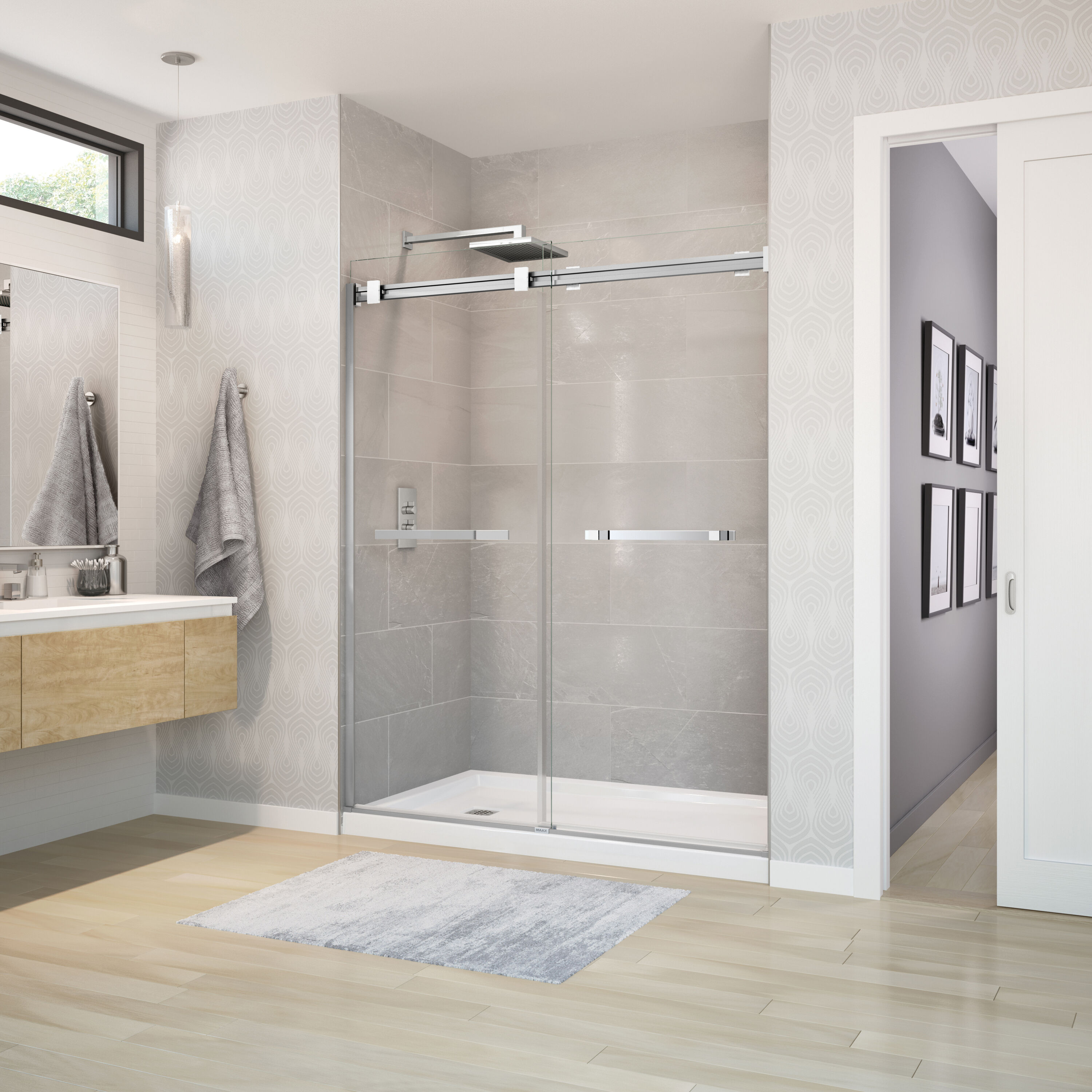 MAAX 136272-900-280-000 Duel Chrome Matte White 56-in to 58-1/2-in W x 70.5-in H Frameless Bypass Bifold Shower door 5/16-in Thick Clear Glass