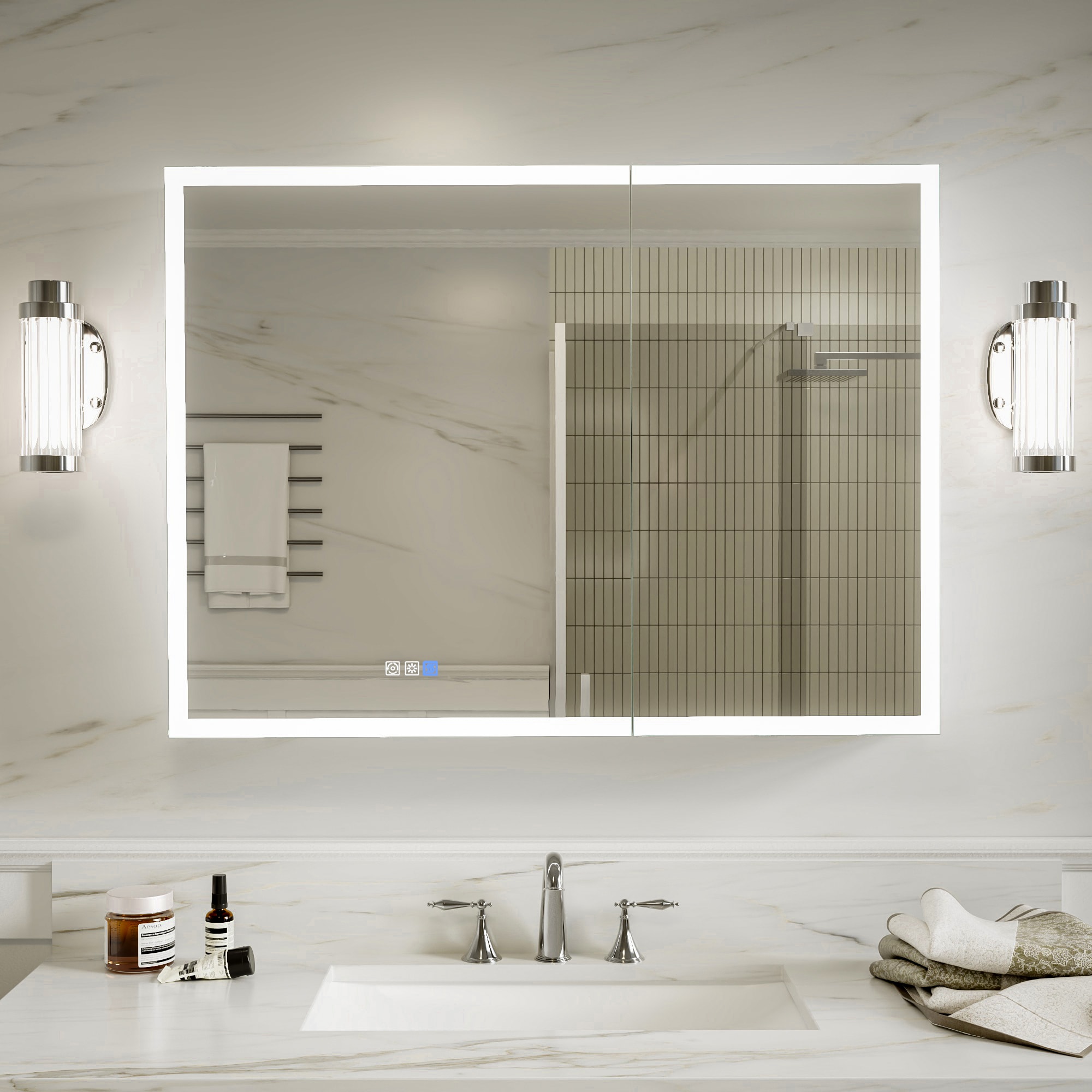 Vanityfus 40-in W 30-in H Stepless Dimming LED Mirror Cabinet - Dual Mount