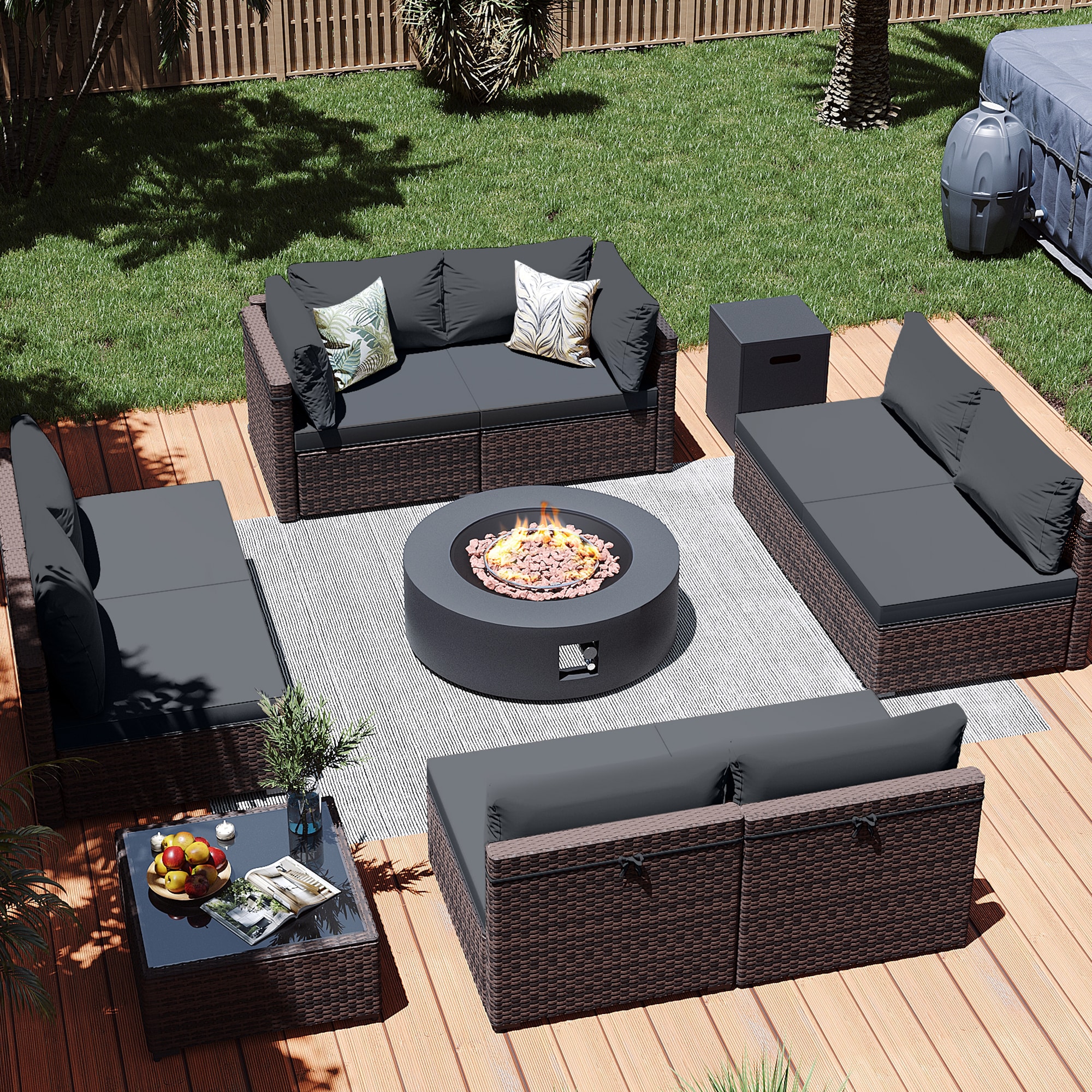 Patio Watcher LS-RT9-KD42DK-B3 10 -Piece Rattan Patio Conversation Set with Gray Cushions