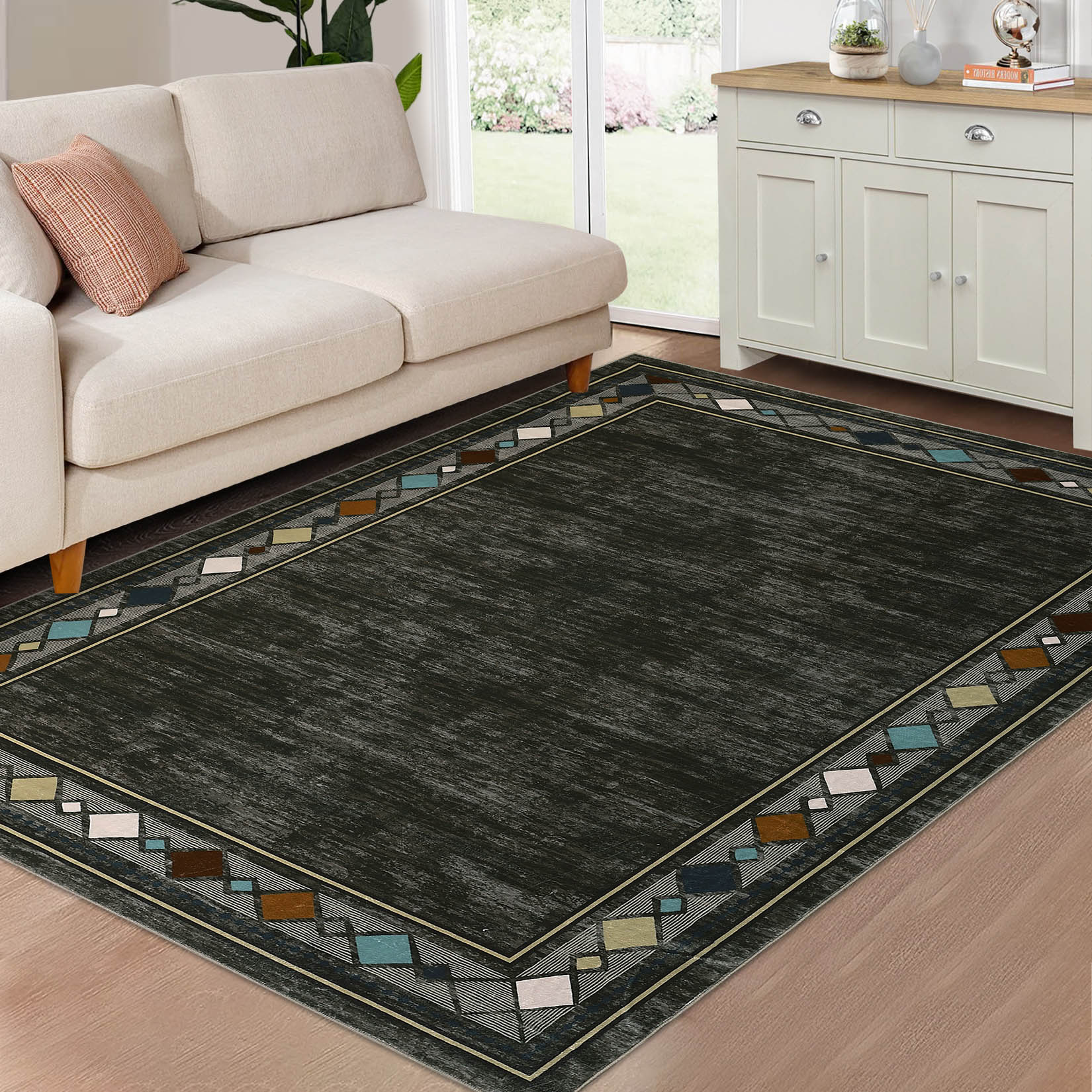 Garvee YXY-LO-PHO-0XG8S2SS 5 x 7 (ft) Loomed Polyester Brown Rectangular Indoor Geometric Mid-Century Modern Machine washable Area rug