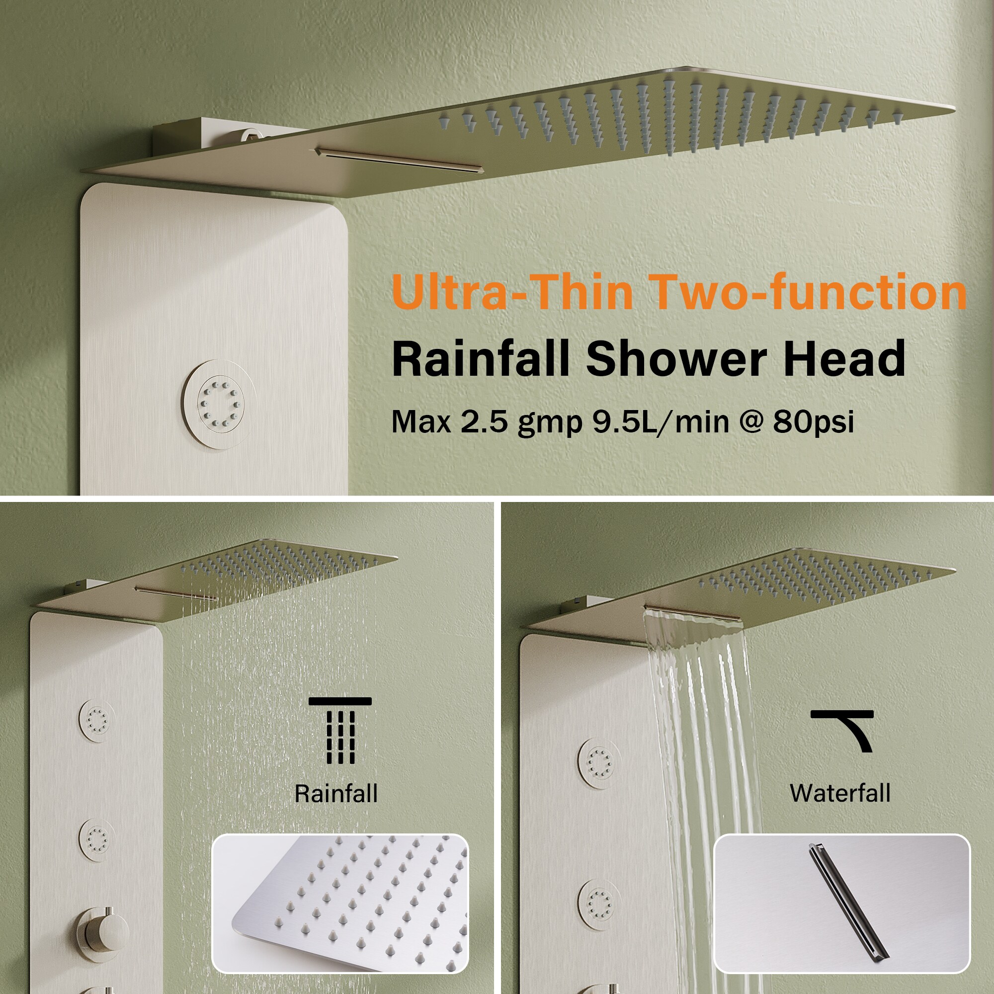 WELLFOR SPA-18037BG Showerhead-Bar-Panels - View #6