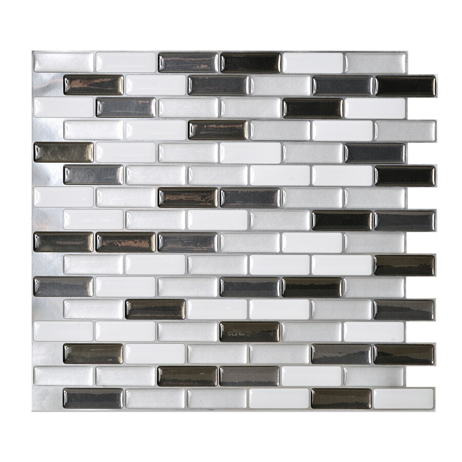 Smart Tiles SM1030-6 6-Pack White Glossy Composite Vinyl Linear Peel & Stick Tile