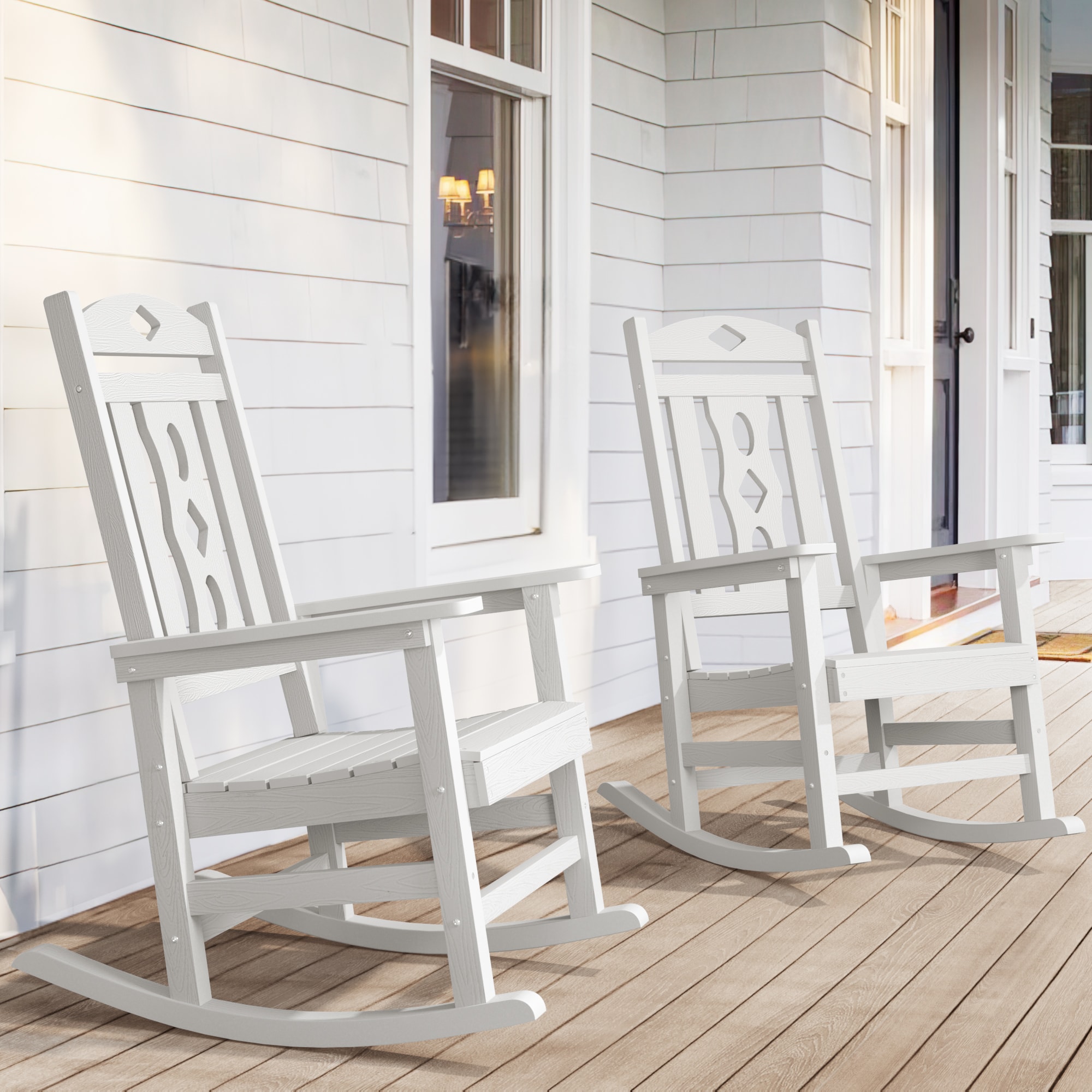 LUE BONA 2 White Hdpe Frame Rocking Chair With Solid Seat In The Patio   65790443 