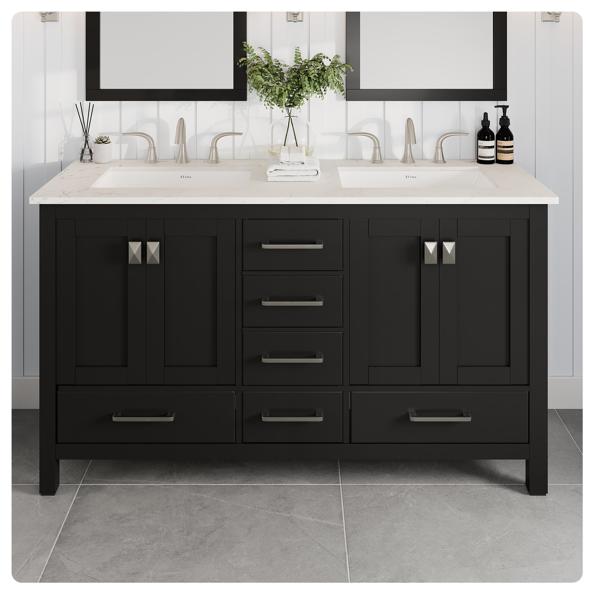 Eviva EVVN412-60ES Aberdeen 60-in Espresso Undermount Double sink Bathroom Vanity with White Quartz Top