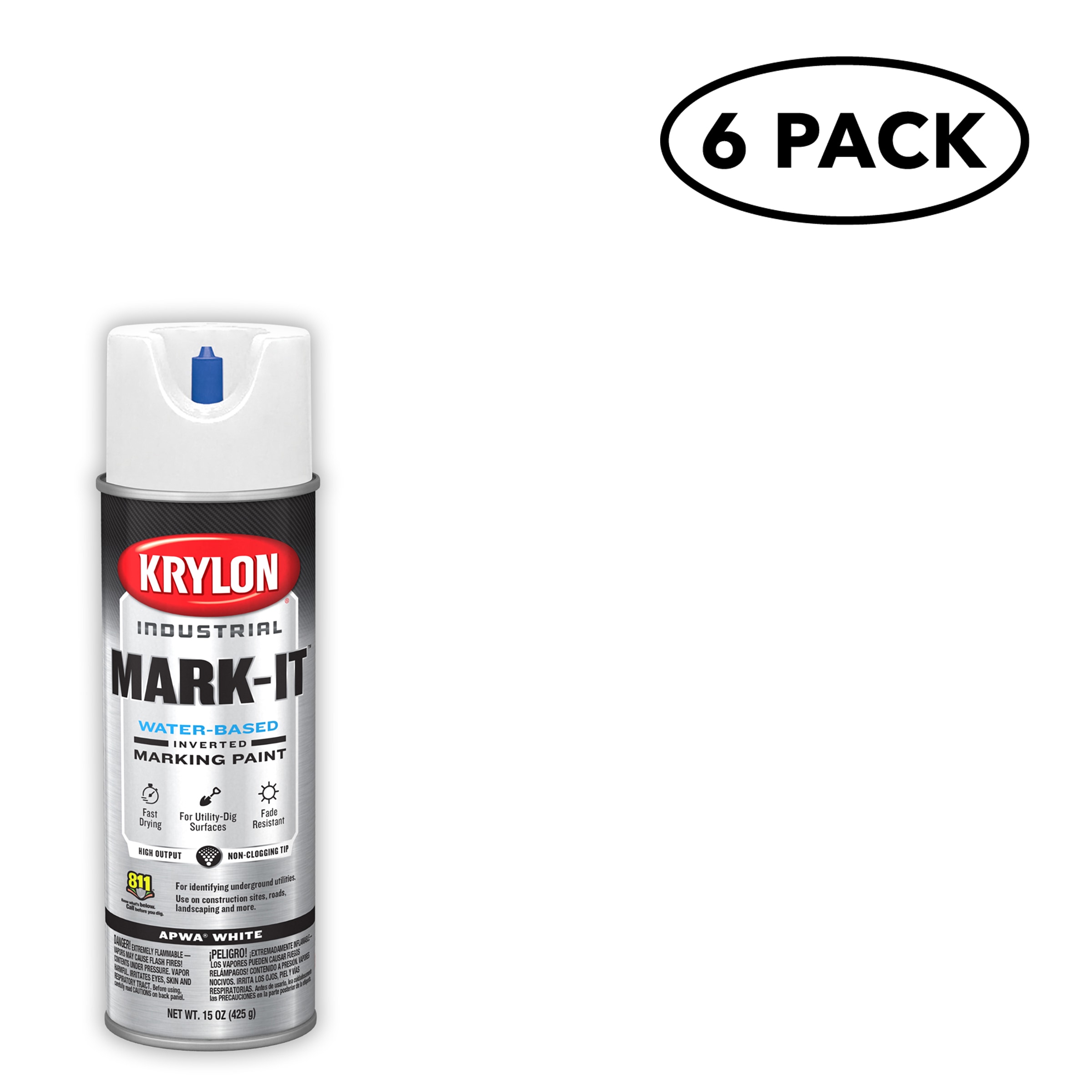 Krylon K00731608SOS Industrial Mark-It 6 -Pack Brilliant White Water-based Marking paint ( Spray can )