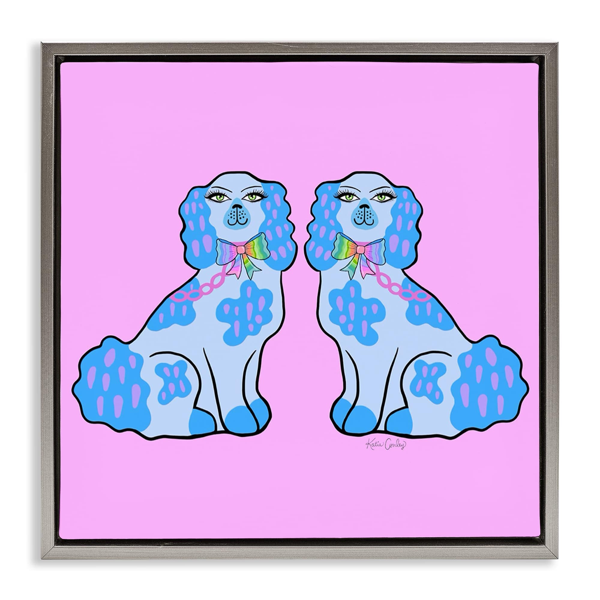 Stupell Industries BS-755-FFL-24X24 Funky Dogs Blue and Pink Floating Frame design by Katie Conley