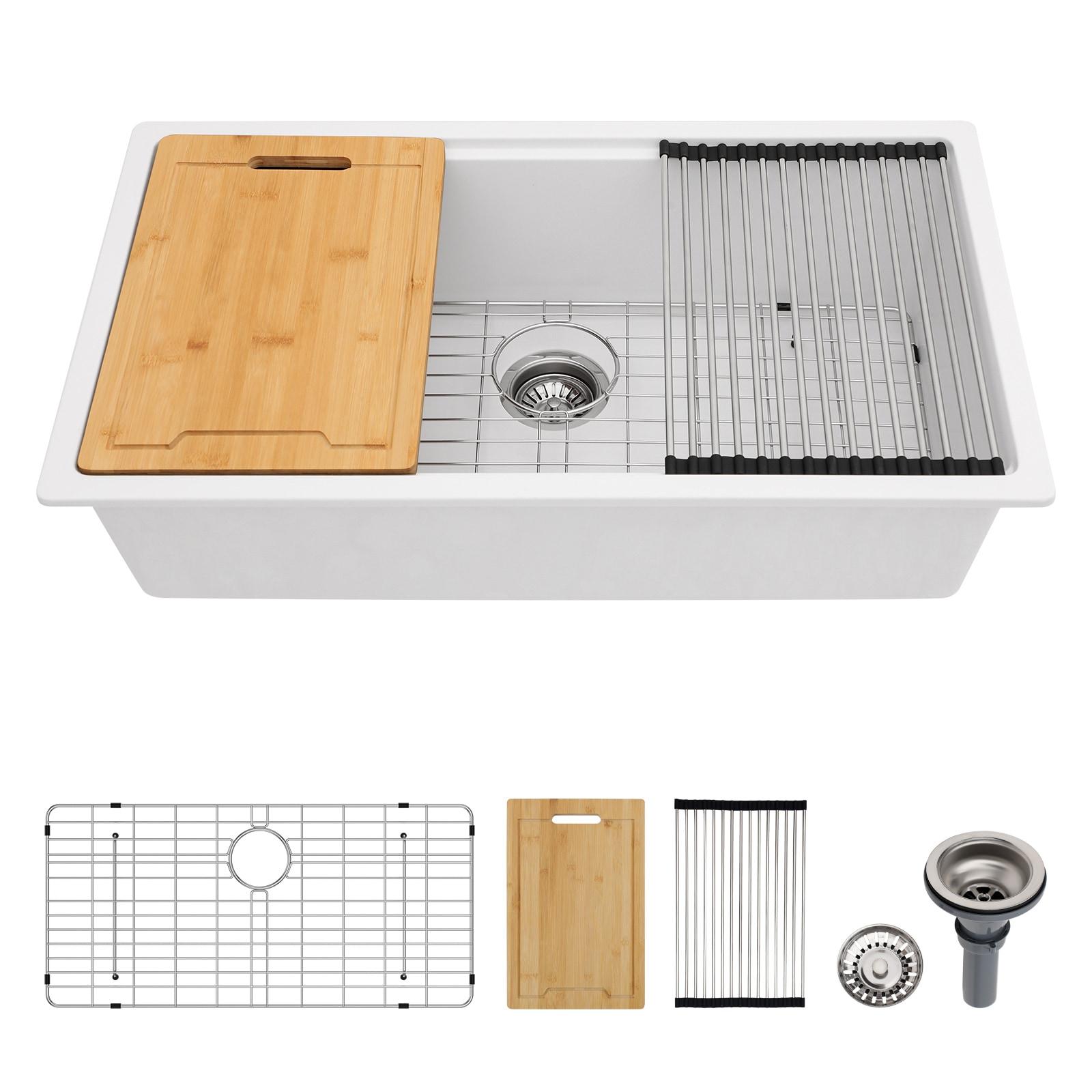 Lordear LD-GUS32199A1 Undermount 32-in x 19-in Quartz Single bowl Workstation Kitchen Sink