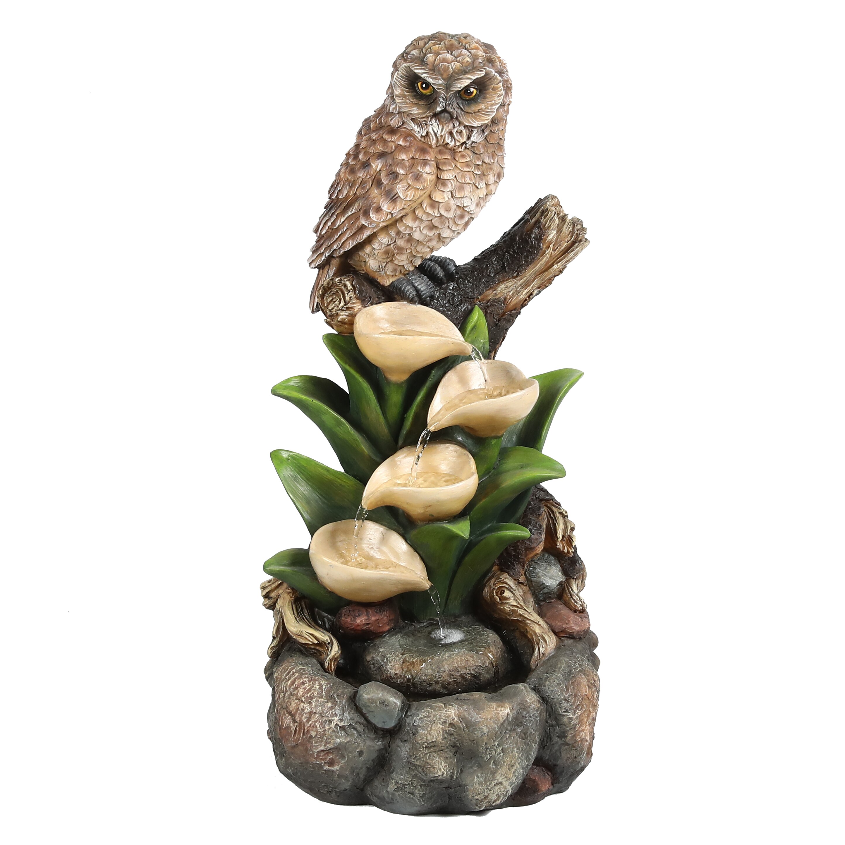 Luxen Home WHF1020 Resin Owl and Tree Outdoor Fountain