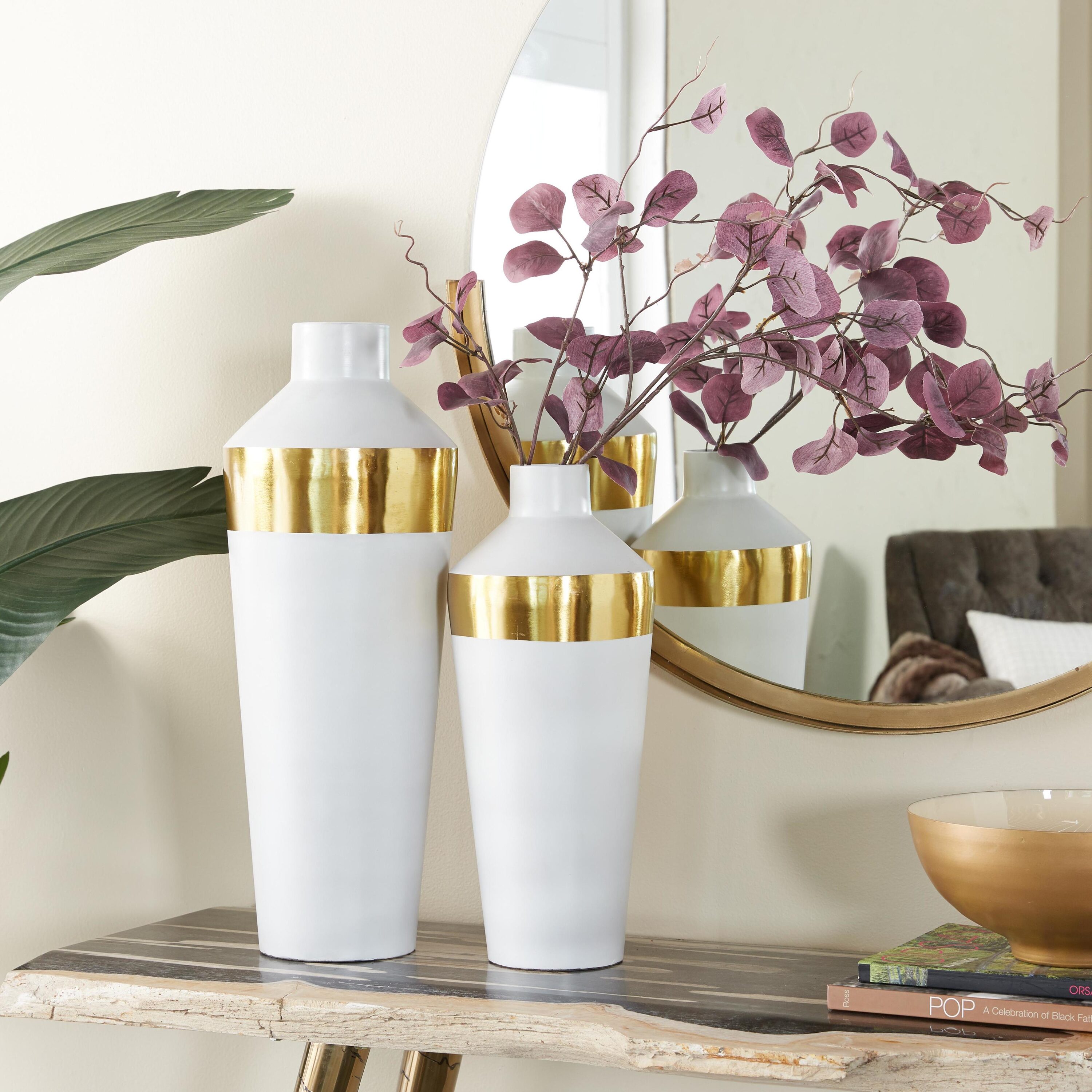 Contemporary Light Metal Bouquet Vase Duo - Round 20" Set