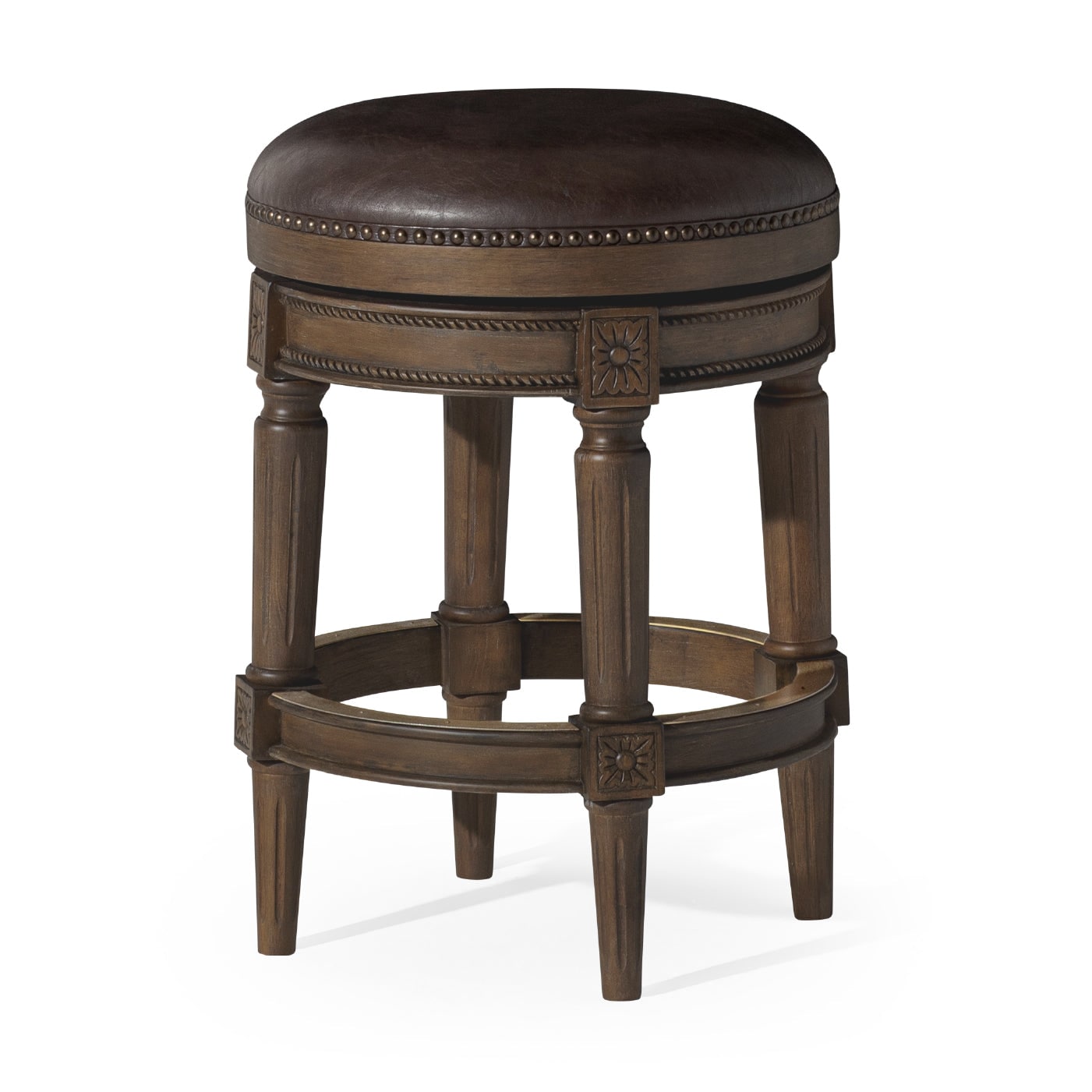 Maven Lane ML107198-PCS-WG 26in Pullman Backless Counter Stool In Walnut Finish With Marksman Saddle Vegan Leather