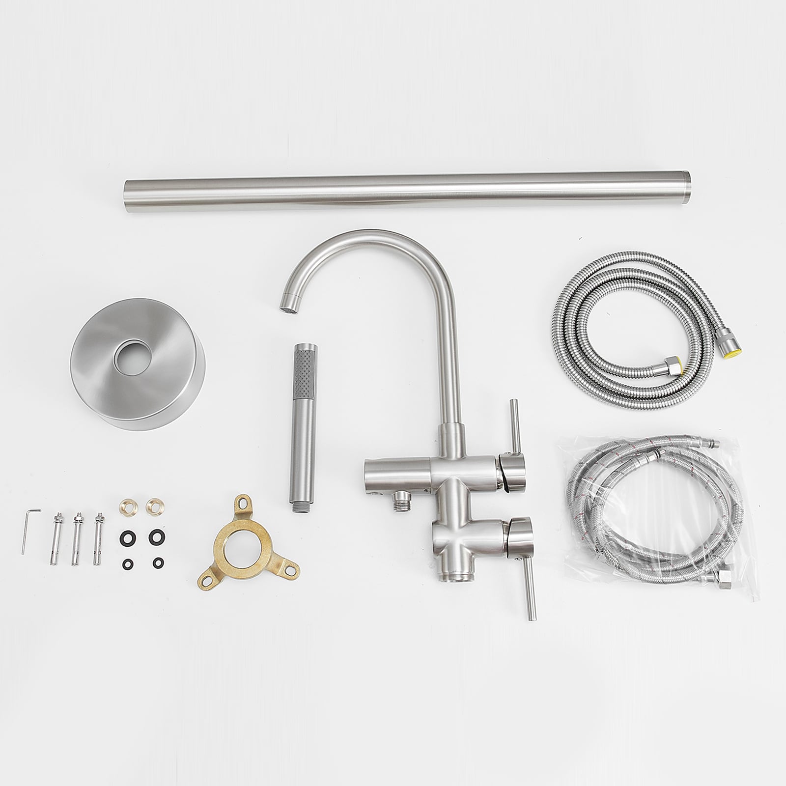 Brushed Nickel Freestanding Tub Filler with Hand Shower