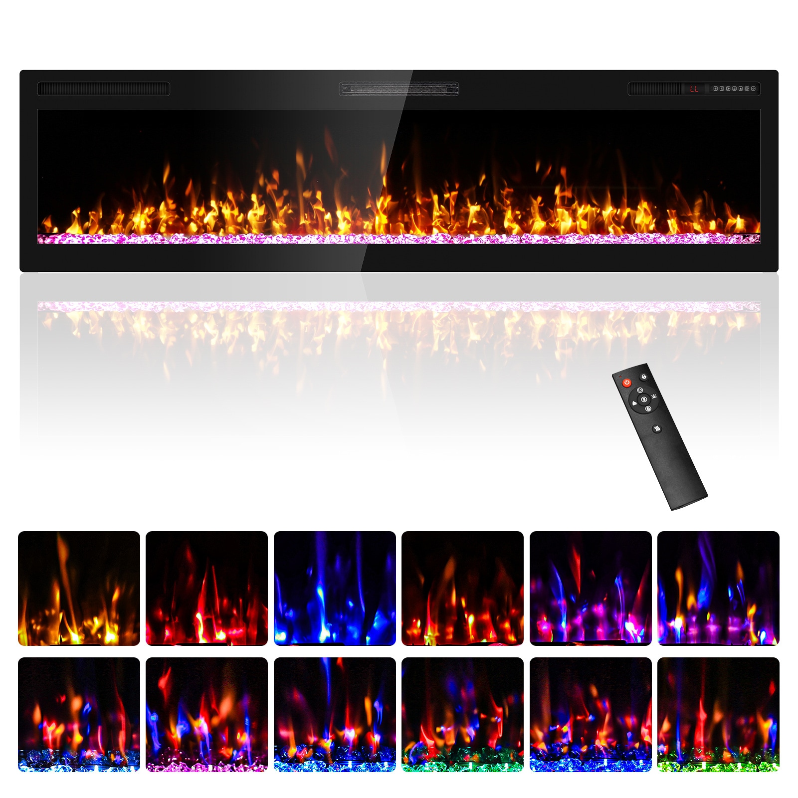EdenDirect 68-in W x 18.11-in H Black Electric Fireplace Insert