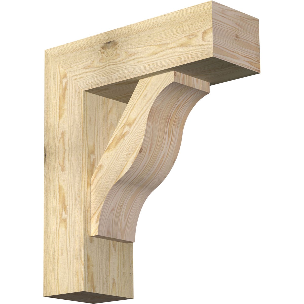 Ekena Millwork 1462475 Funston block rough sawnbracket with offset brace 8-in x 24-in x 28-in Douglas fir Brown Wood Standard bracket