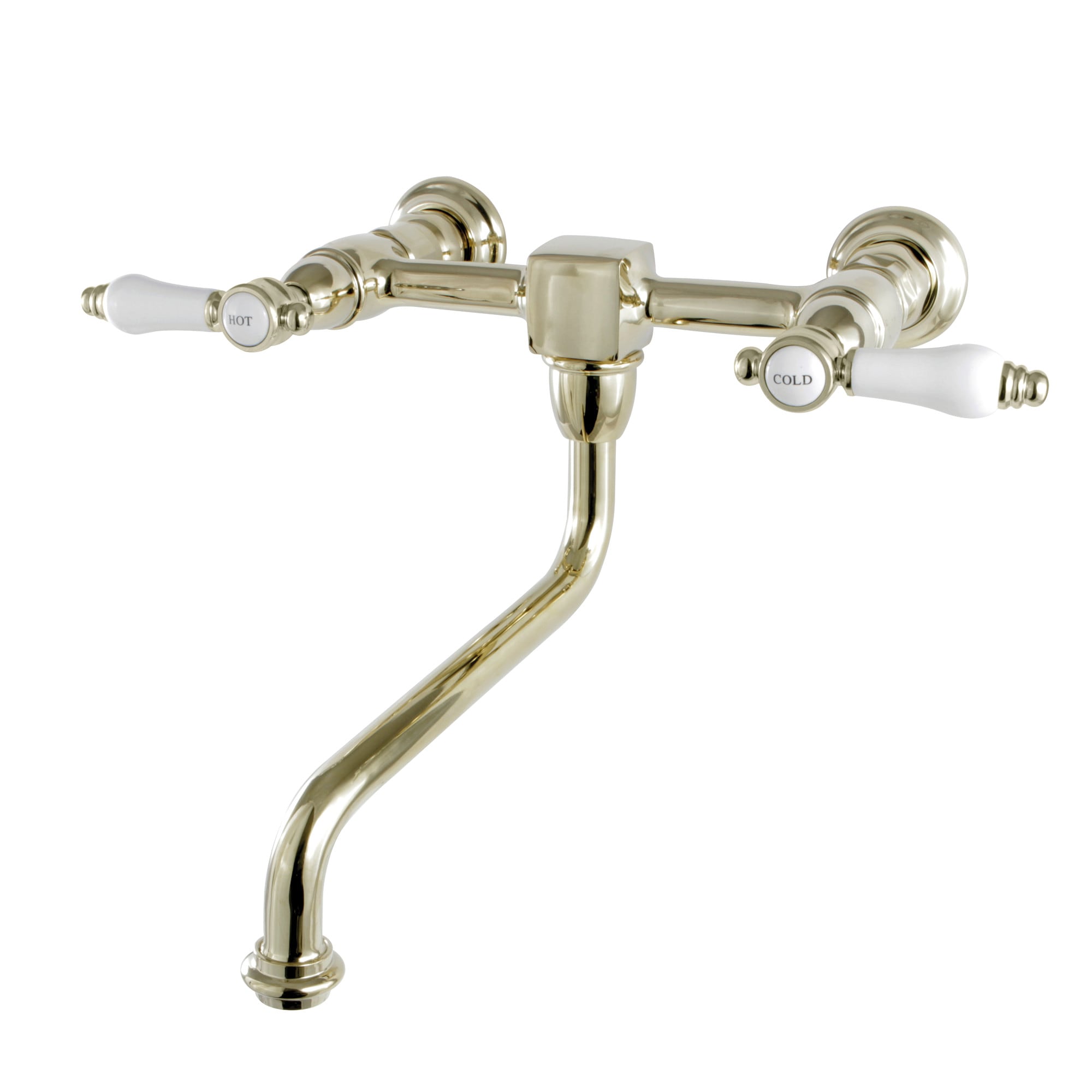 Kingston Brass WLKS1212BPL Bel-Air Polished brass Wall-mount 2-handle High-arc Residential Handle Bathroom Sink Faucet