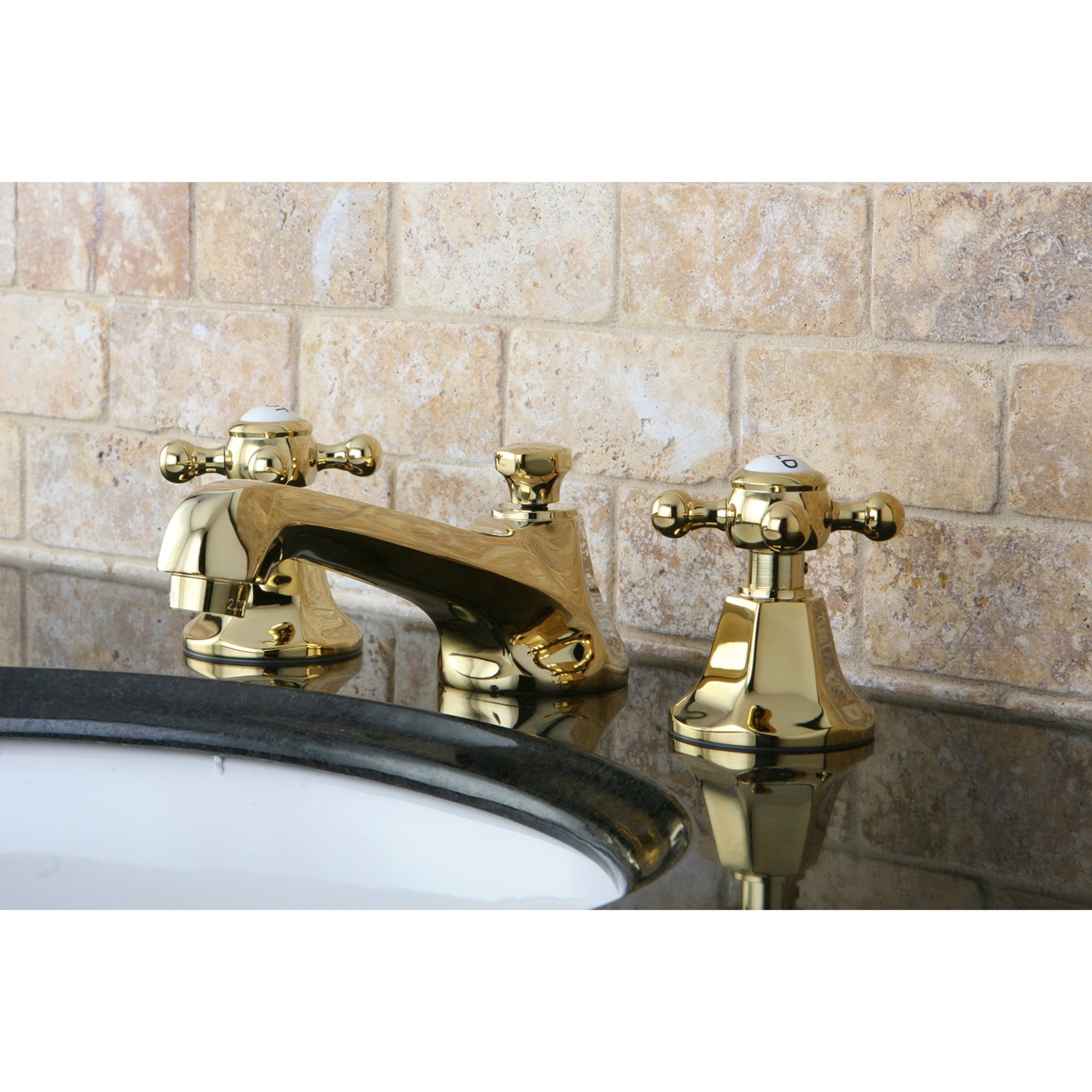 Kingston Brass WLKS4462BX Vintage Polished brass Widespread 2-handle Low-arc Residential Handle Bathroom Sink Faucet with Drain