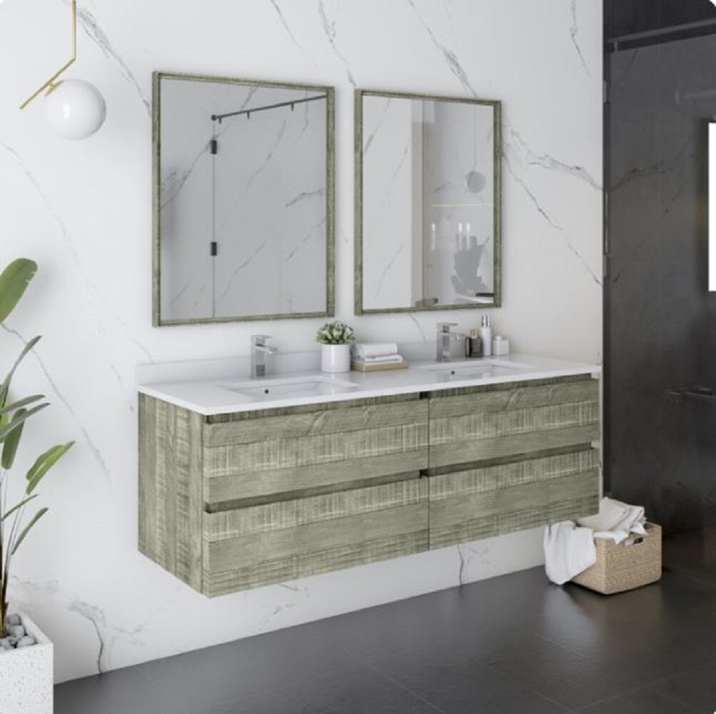 Fresca Formosa 60 in Sage Gray Undermount Double Sink Floating Bathroom Vanity with White Quartz Top Mirror Included FVN31 3030ASH at Lowes