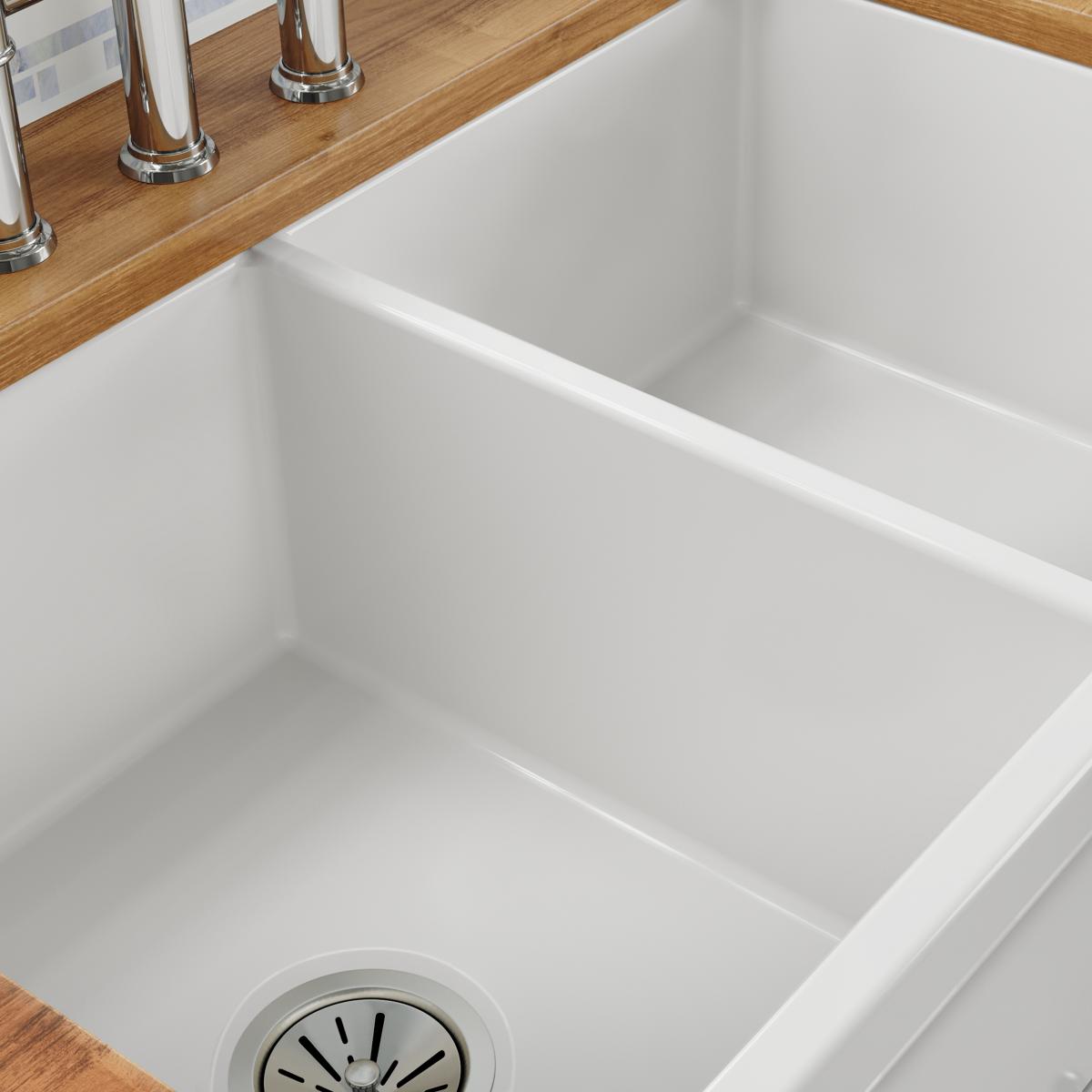 Elkay 33" White Fireclay Double Bowl Farmhouse Sink