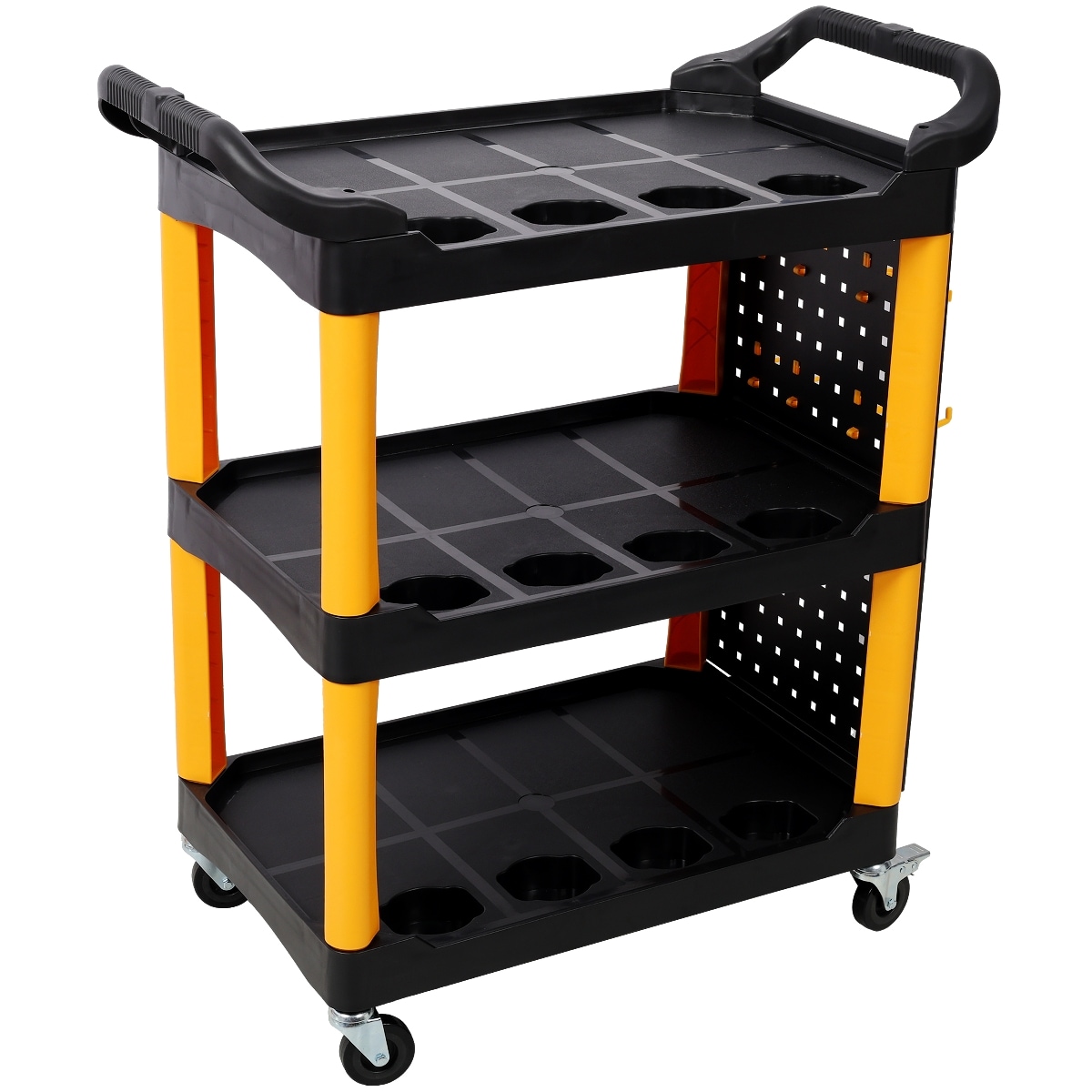 Tooliom 3 Tier Rolling Auto Detail Cart Heavy Duty Mobile Utility Tool Cart With Pegboard And Wheels