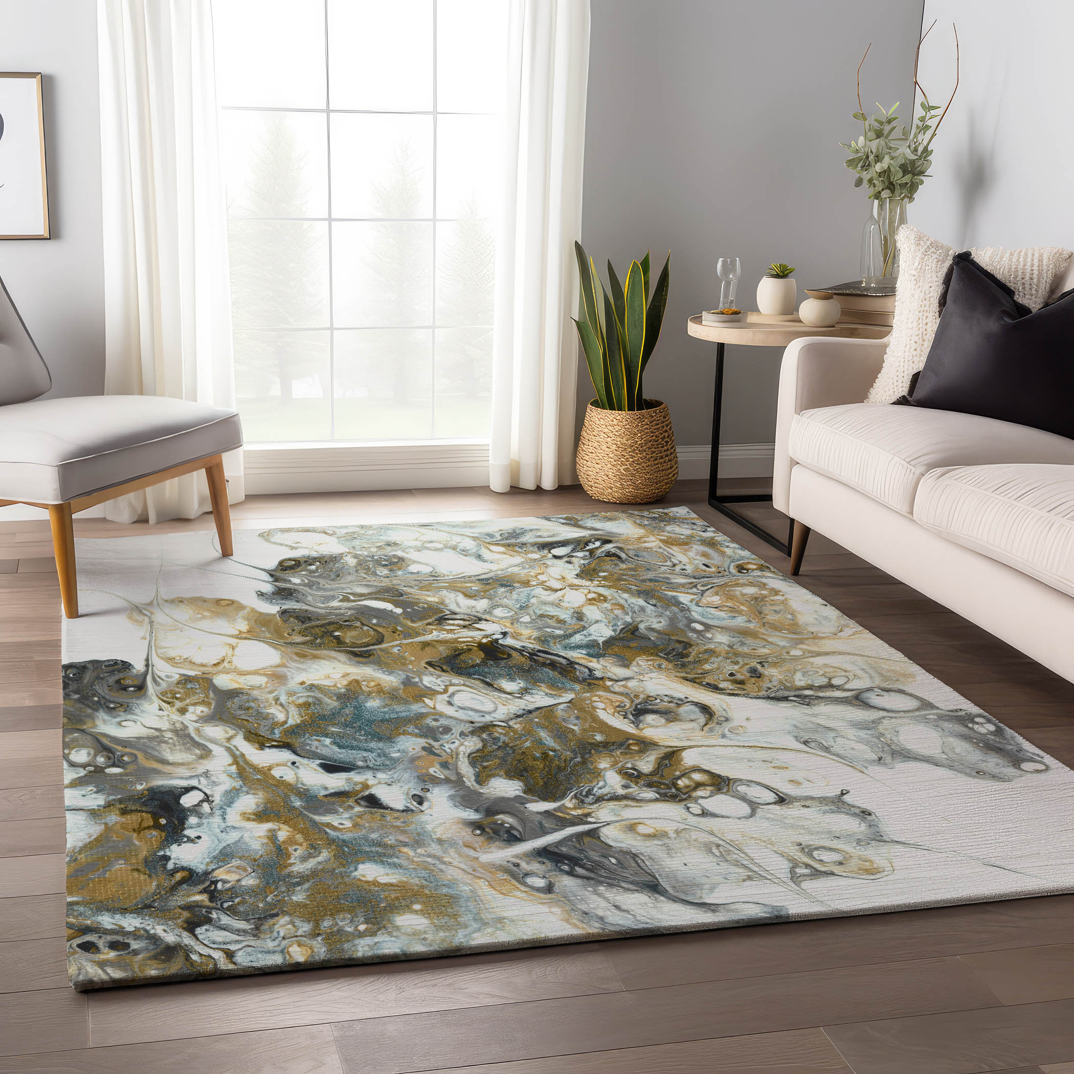 Addison Rugs AMF56SM3X5 Mayfield AMF56SM 3 x 5 (ft) Loomed Polyester Smoke Rectangular Indoor Abstract Machine washable Area rug