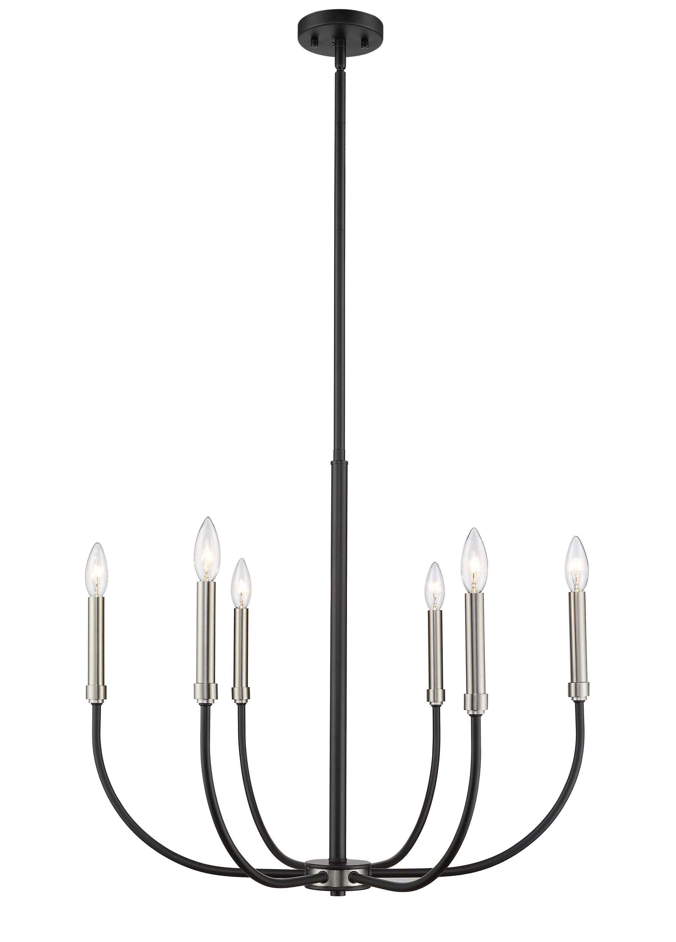 Matte Black and Brushed Nickel 6-Light Candelabra Chandelier