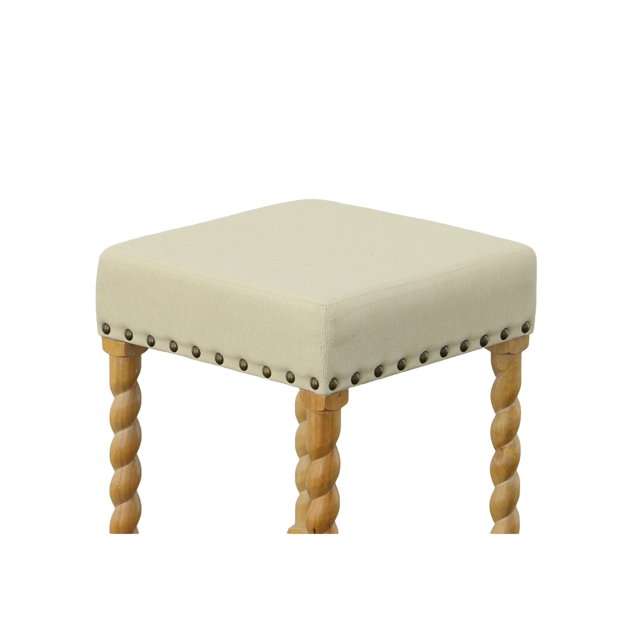 Remick Natural Oak & Linen 30" Rustic Bar Stool with Brass Nailhead Trim