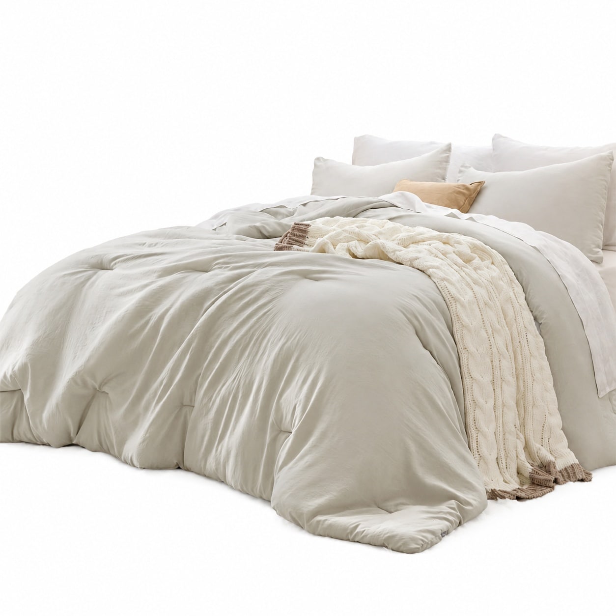 Etokfoks  Beige Queen Soft Prewashed Bedding Comforter Set with 2 Pillowcases for All Seasons