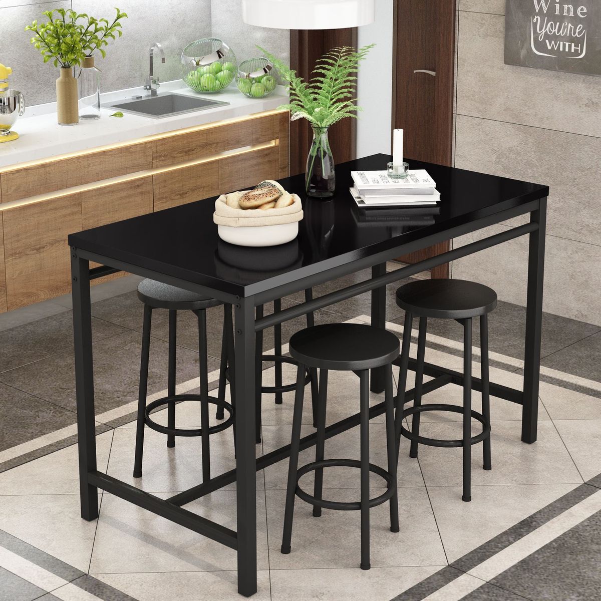 JASMODER W57862598 Black Contemporary/Modern Dining Room Set with Rectangular Table ( Seats 4 )