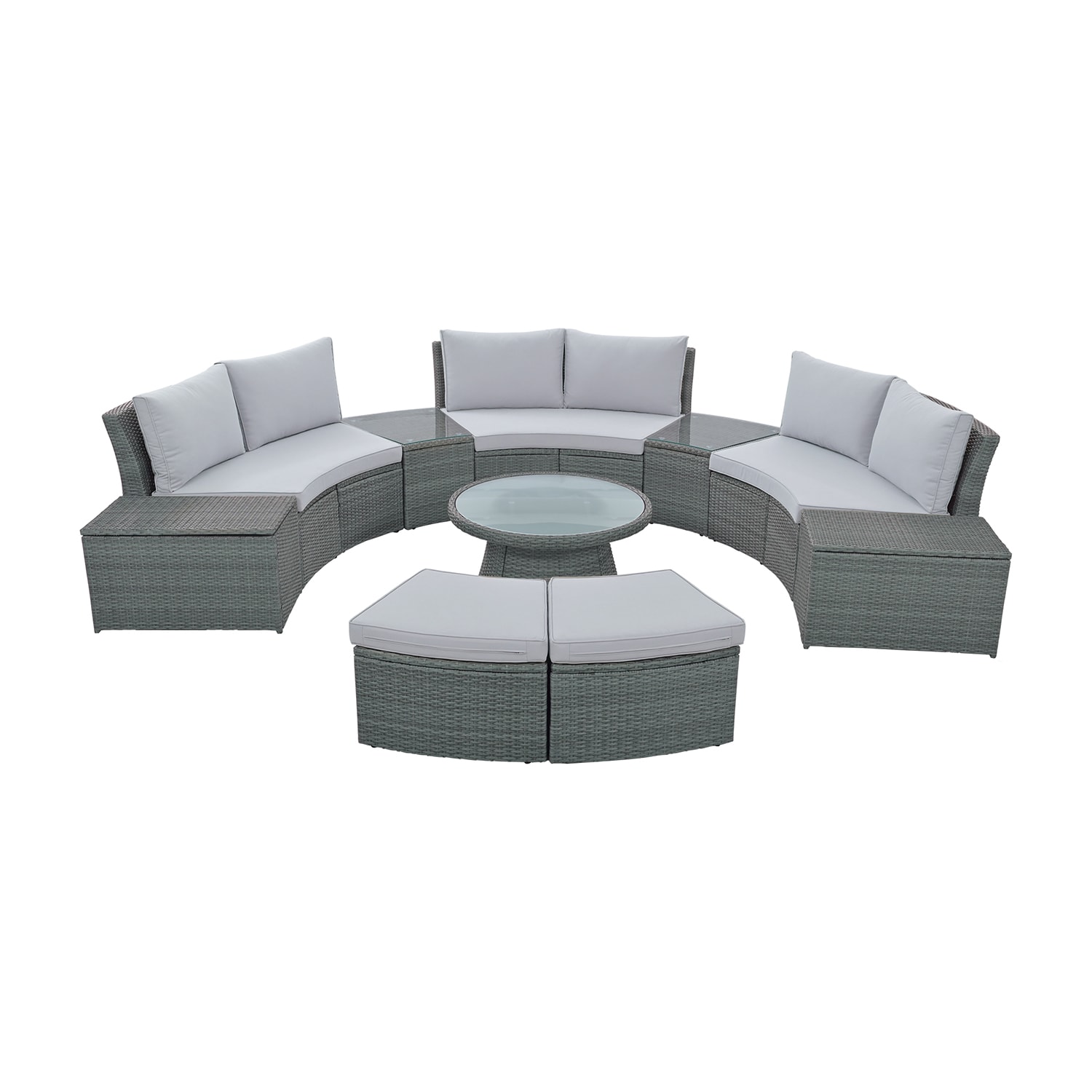 SINOFURN SYA380069GY 10-Piece Rattan Patio Conversation Set with Gray Cushions